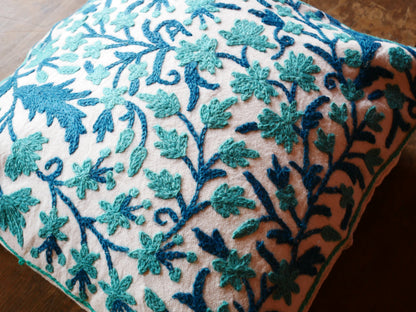 Embroidery pillow Kashmiri Crewel Pillow Cover: Handcrafted by Artisans  16x16 inches