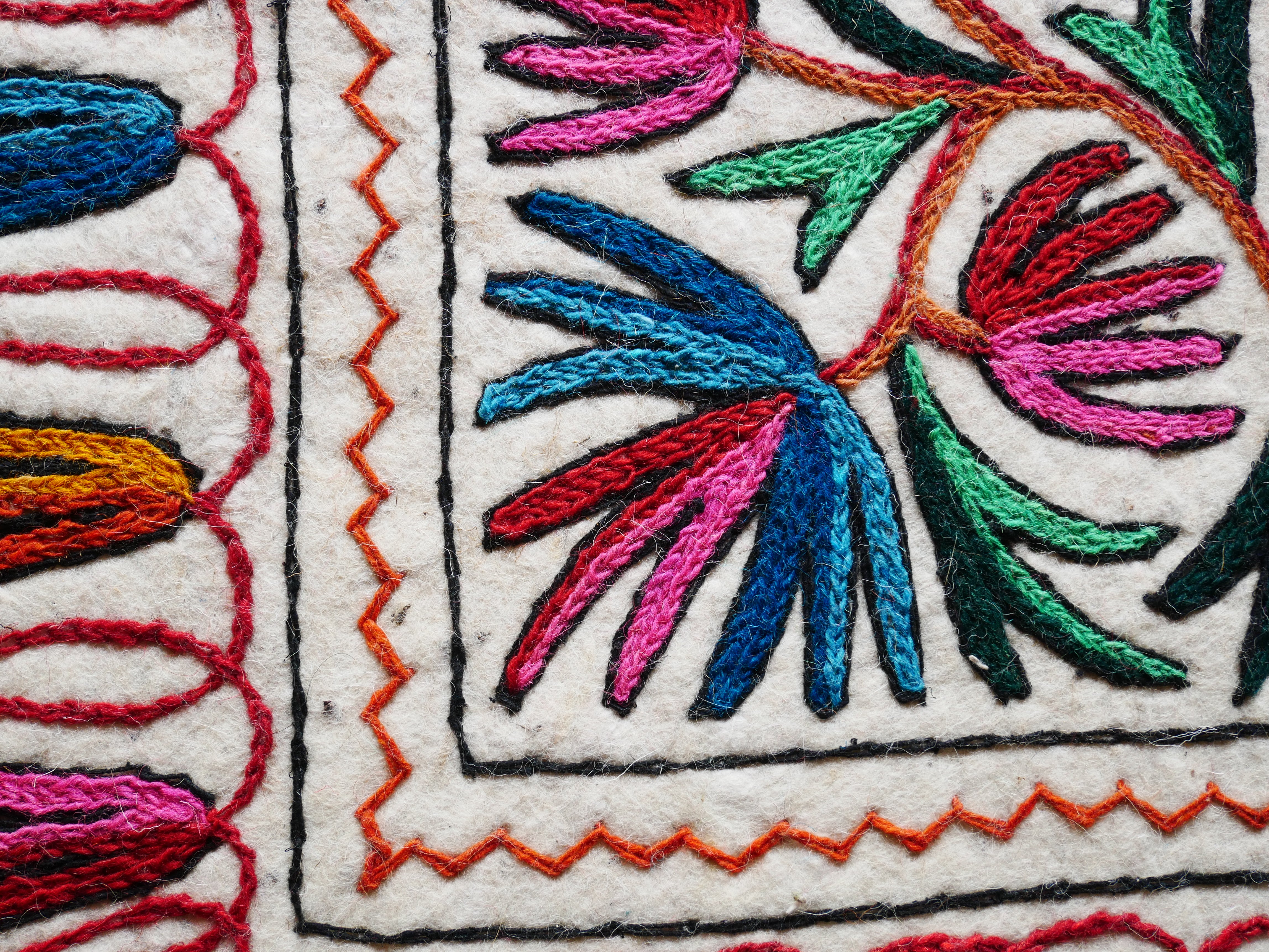 Large wool rug - Mandala rug 9x6' | boho area rug - traditional Namda from Kashmir | felted wool rug handmade embroidery - The Shanti Home