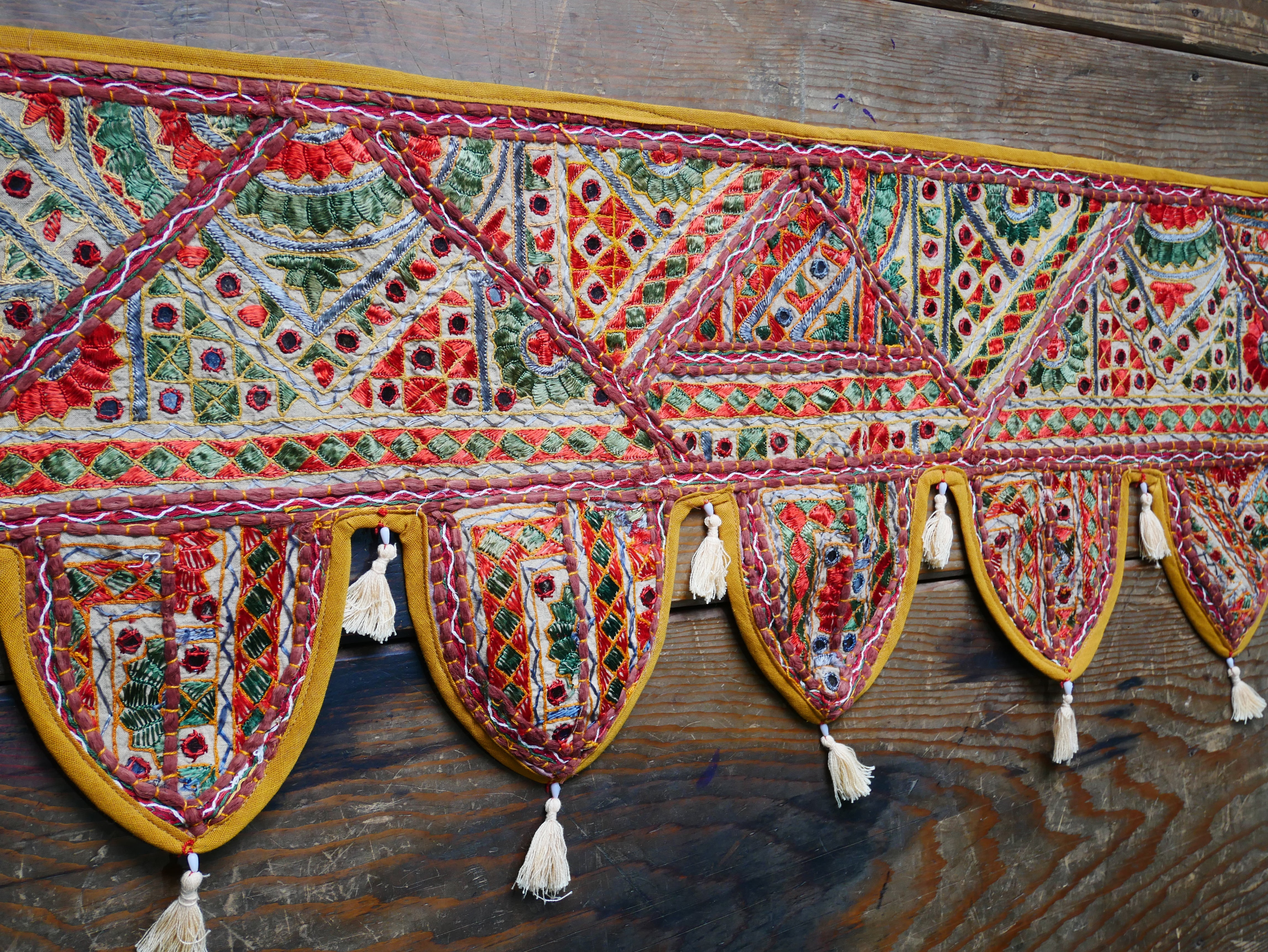 Toran bordado - Colgante de puerta indio - Cenefa de ventana estilo bohemio Masala - Índigo o verde bosque