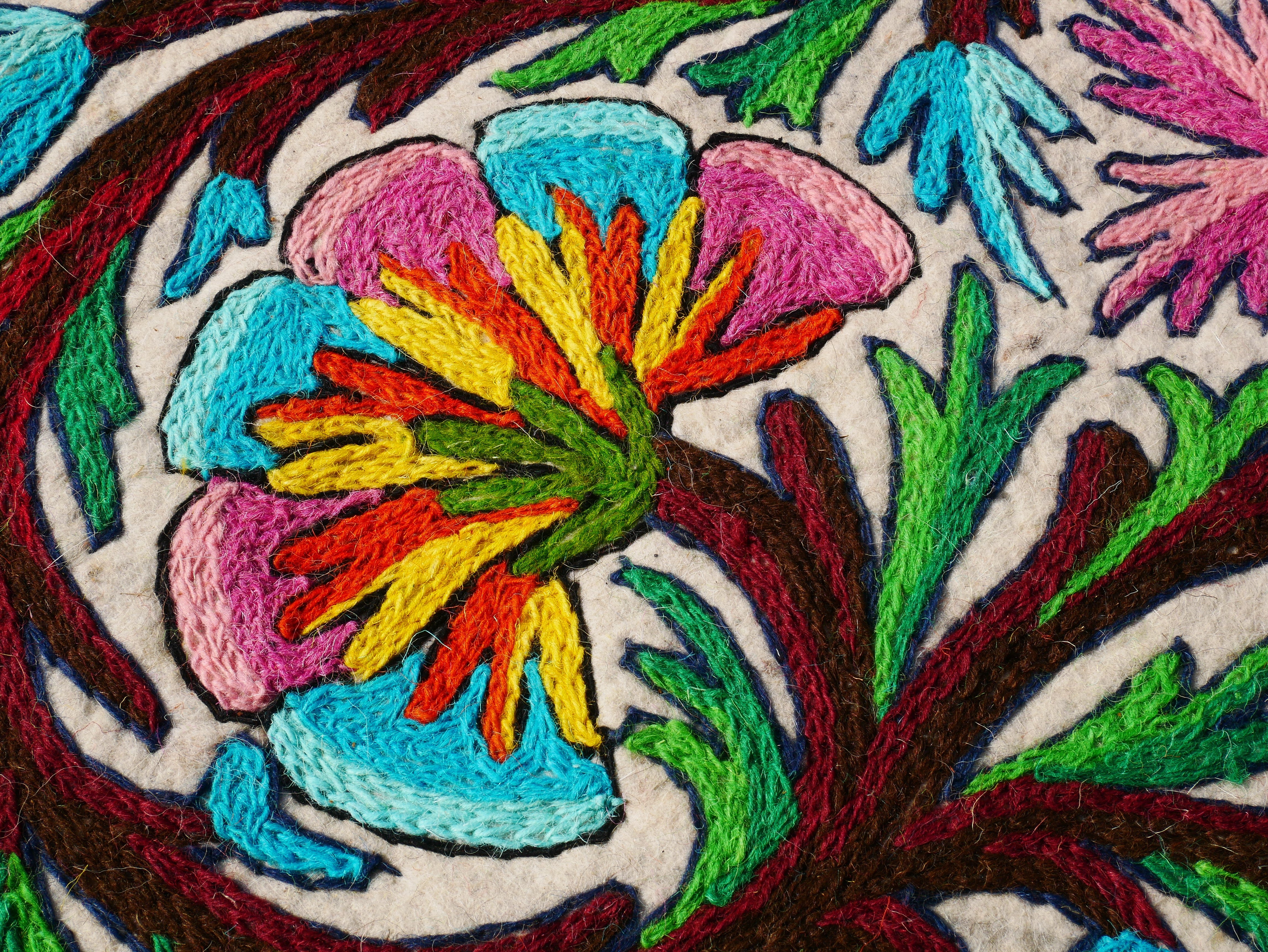 Hand felted and embroidered Namda 6x12' | boho area rug - colorful Kashmiri floor rug | Himalayan wool - Flower Tree of life Design - The Shanti Home