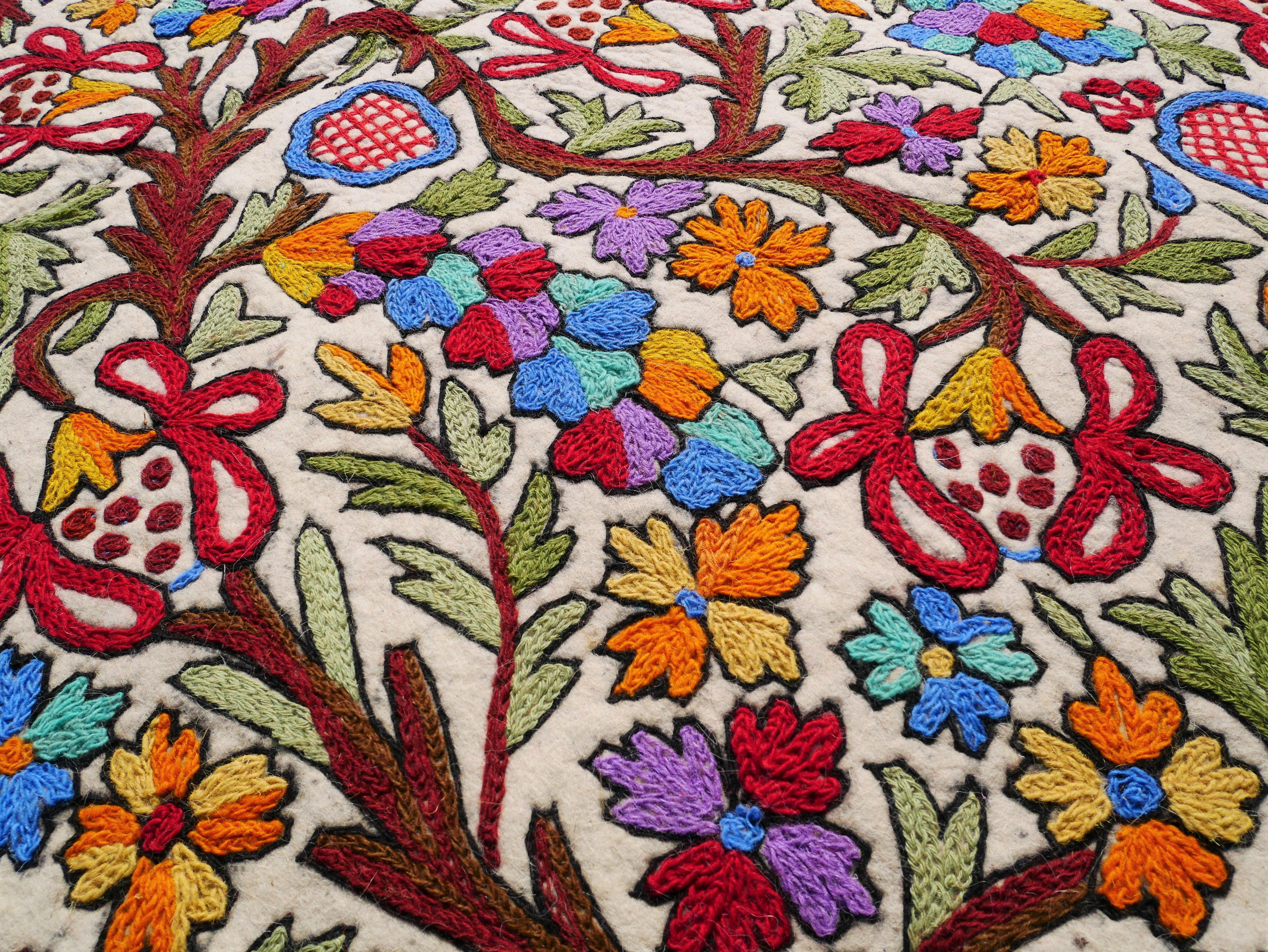 Kashmiri wool rug - Large floral rug 6x10' hand felted Namda | boho area rug - Indian floor rug | traditional embroidery | bohemian bedroom - The Shanti Home
