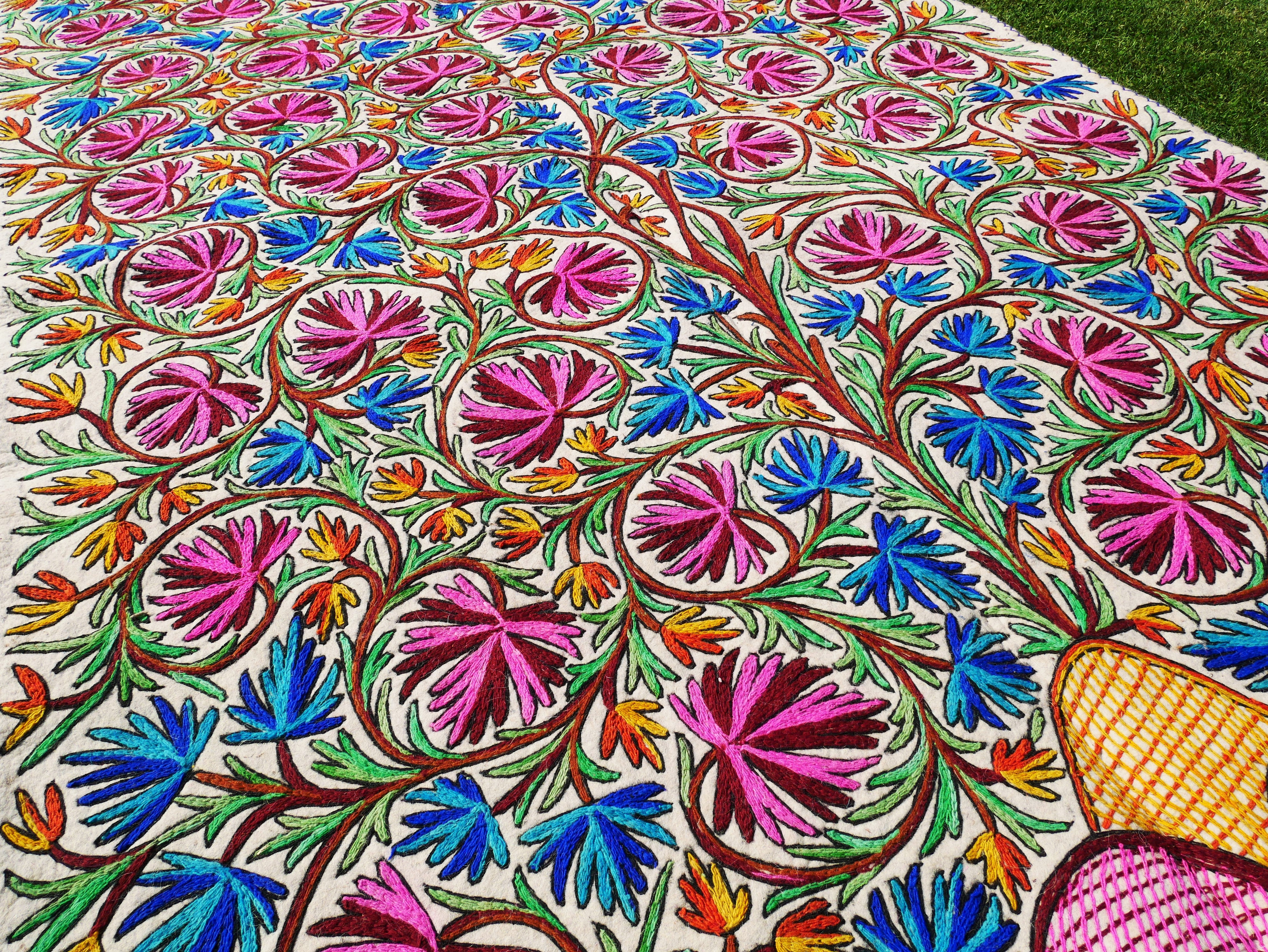 Kashmiri wool rug hand felted Namda 6x10' | boho area rug hand felted floor rug | traditional felted wool rug hand embroidery - The Shanti Home