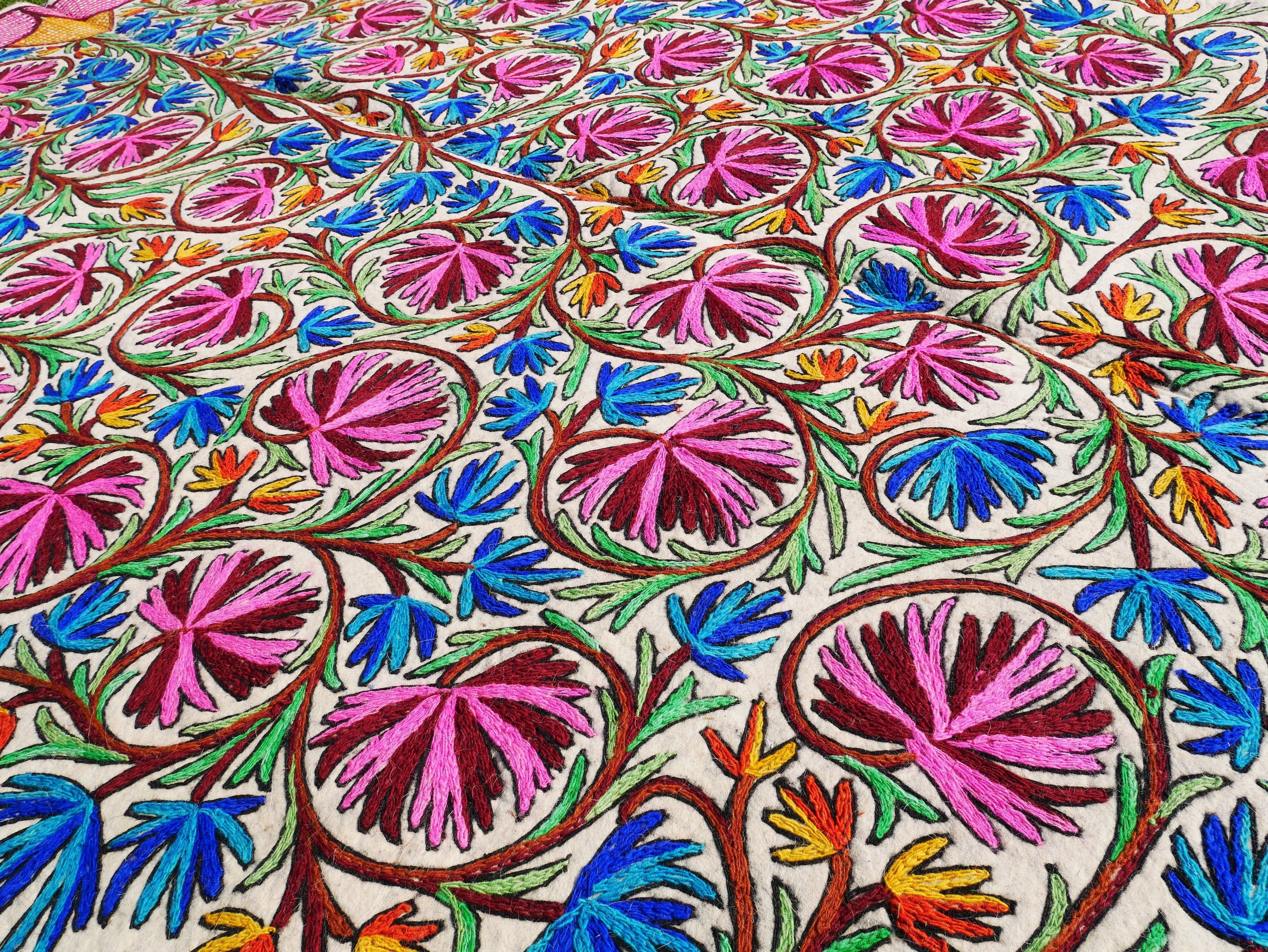 Kashmiri wool rug hand felted Namda 6x10' | boho area rug hand felted floor rug | traditional felted wool rug hand embroidery - The Shanti Home