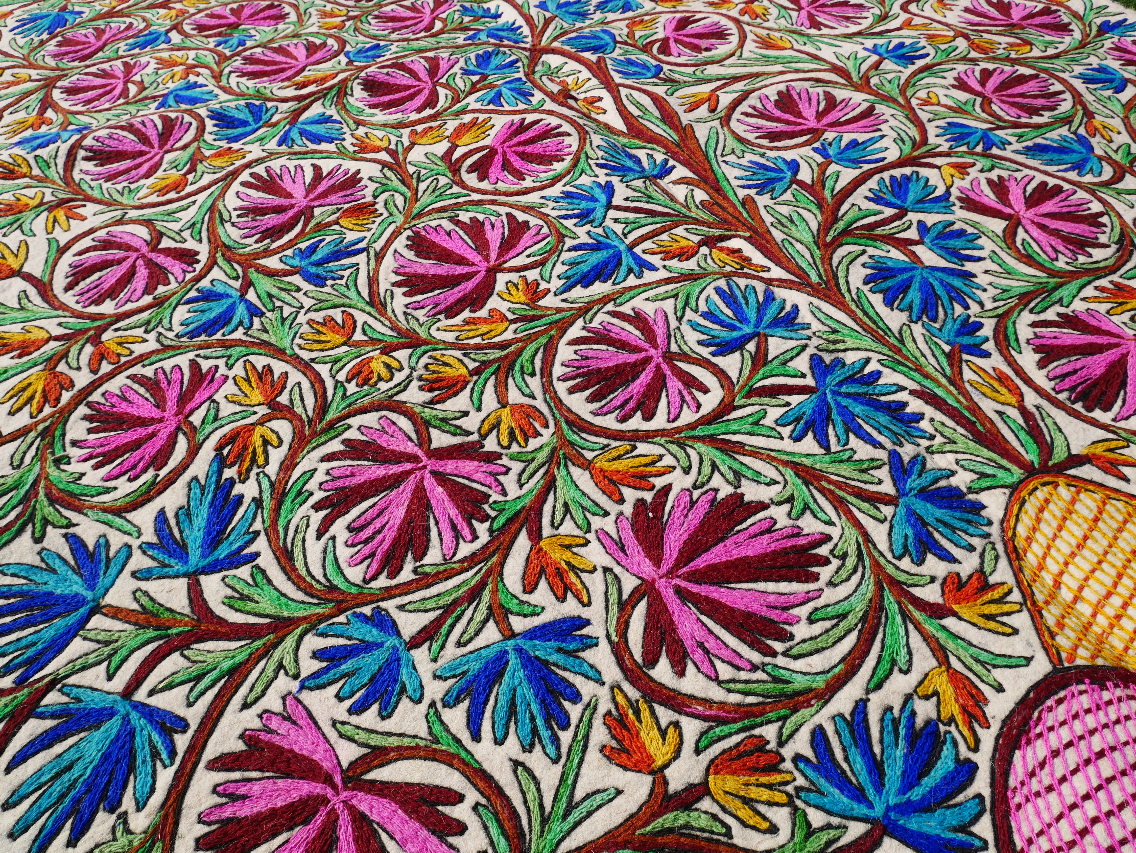 Kashmiri wool rug hand felted Namda 6x10' | boho area rug hand felted floor rug | traditional felted wool rug hand embroidery - The Shanti Home