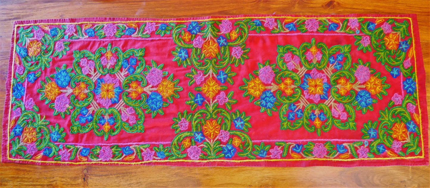 Boho table runner - Kashmiri Crewel embroidery - hand embroidered table decor