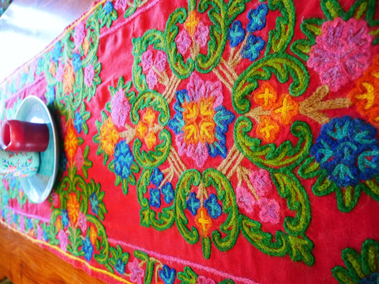 Boho table runner - Kashmiri Crewel embroidery - hand embroidered table decor
