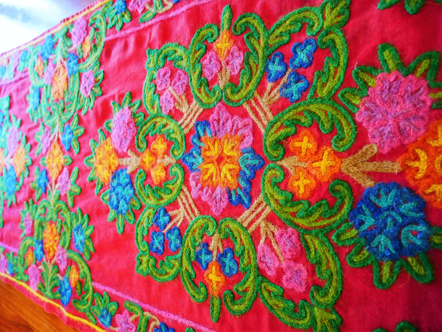Boho table runner - Kashmiri Crewel embroidery - hand embroidered table decor