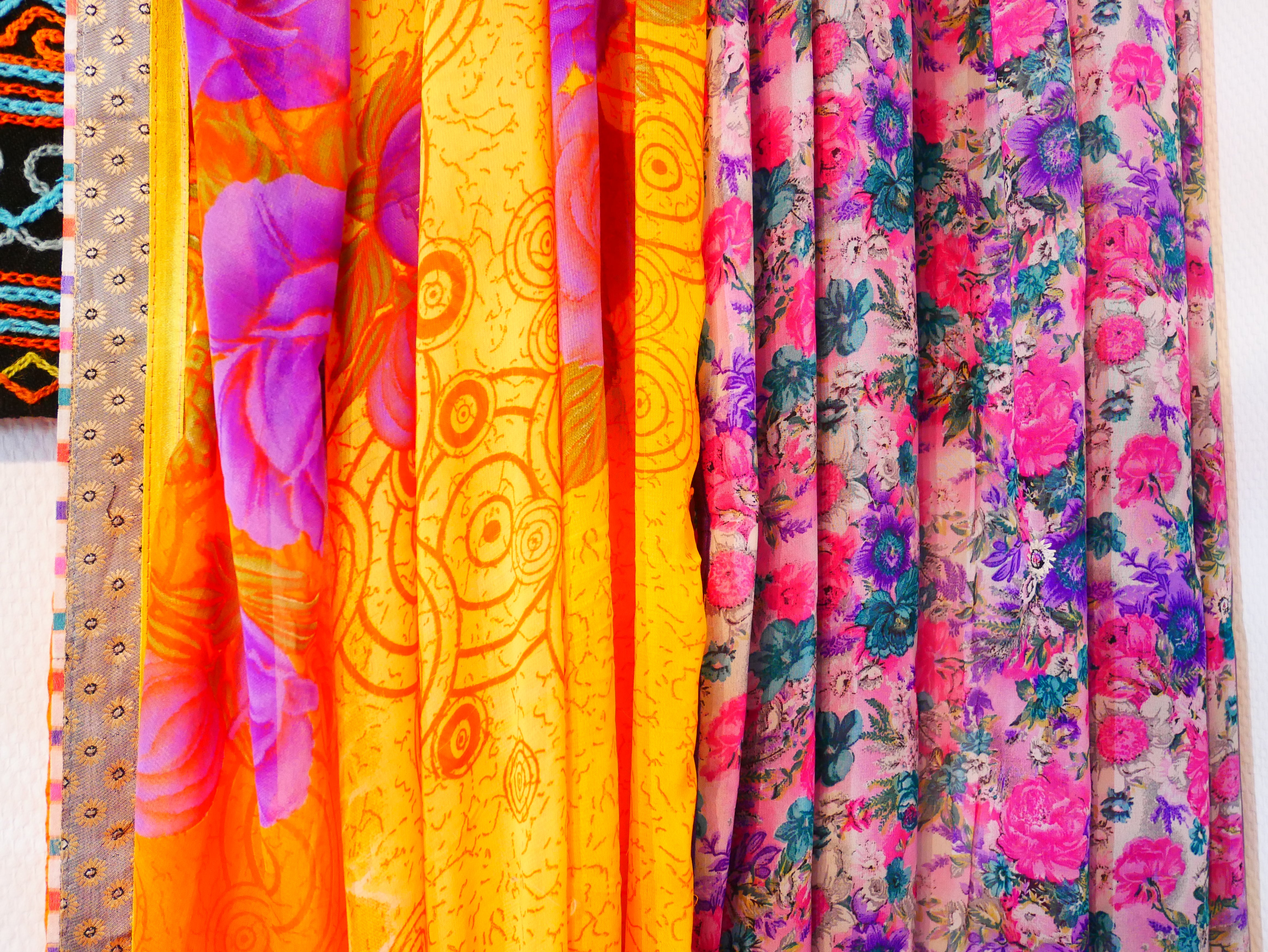 Boho bed canopy - custom made saree canopy frame with handcrafted walnut wood rods | bed curtains - meditation space - The Shanti Home