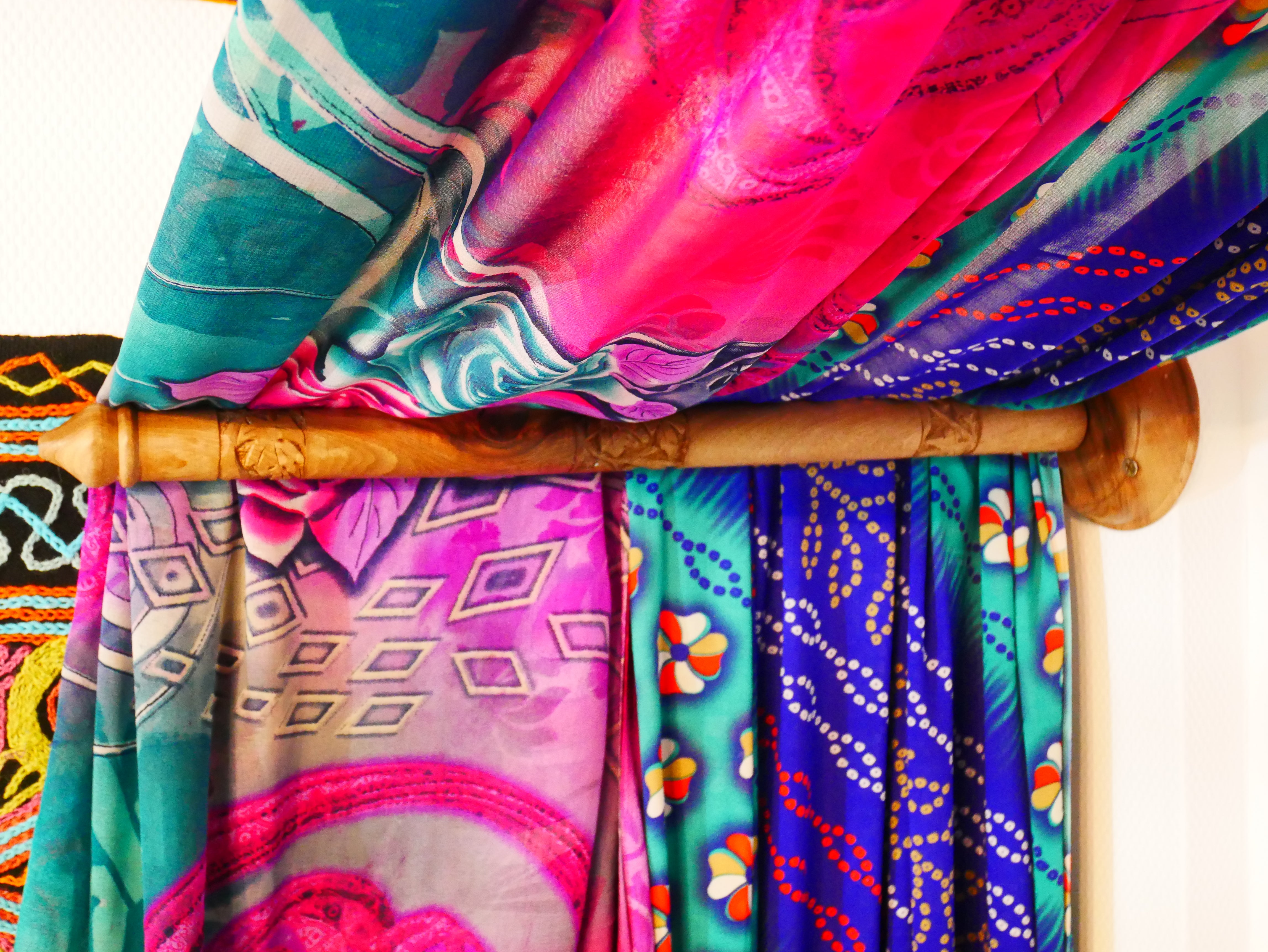 Boho bed canopy - custom made saree canopy frame with handcrafted walnut wood rods | bed curtains - meditation space - The Shanti Home