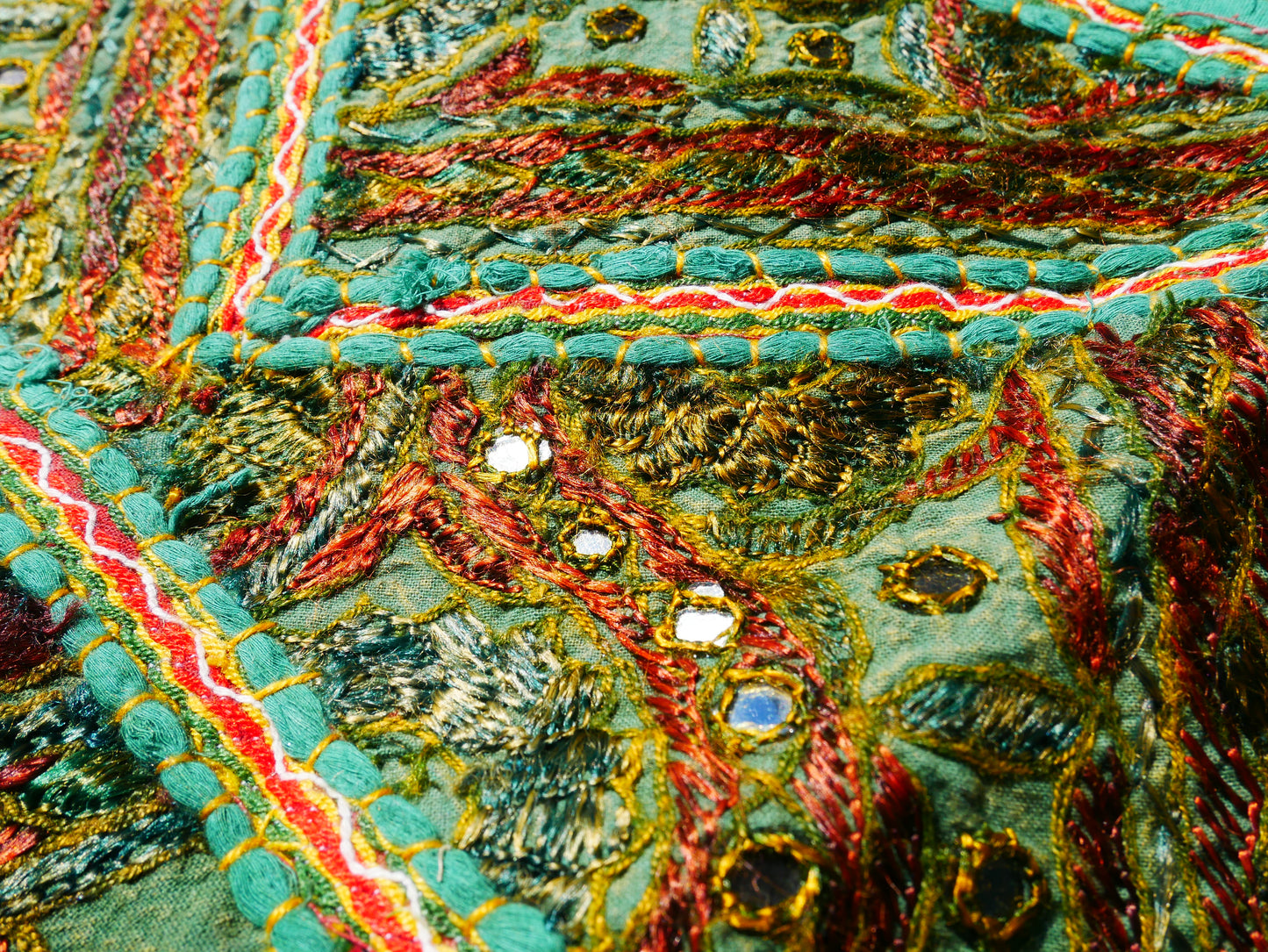 Embroidery Toran - Indian door hanging - Boho window valance green