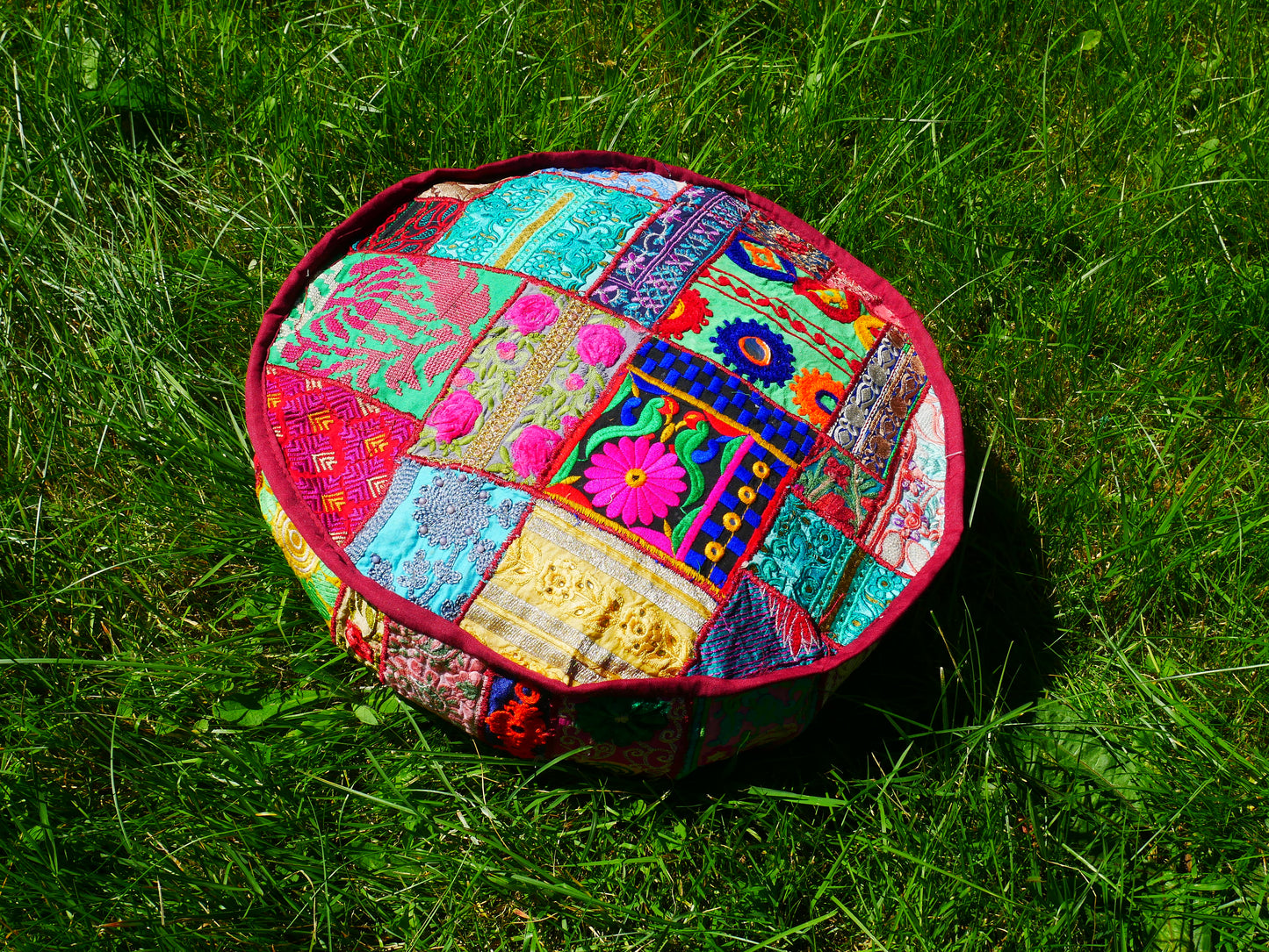 Meditation Cushion Cover – Indian Boho Patchwork Floor Pillow for Floor Seating