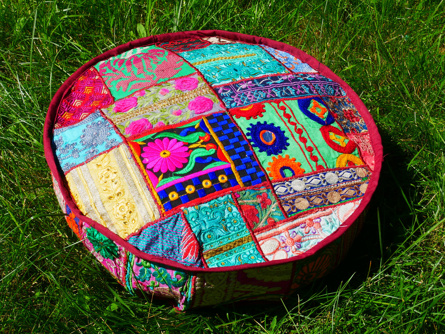Meditation Cushion Cover – Indian Boho Patchwork Floor Pillow for Floor Seating