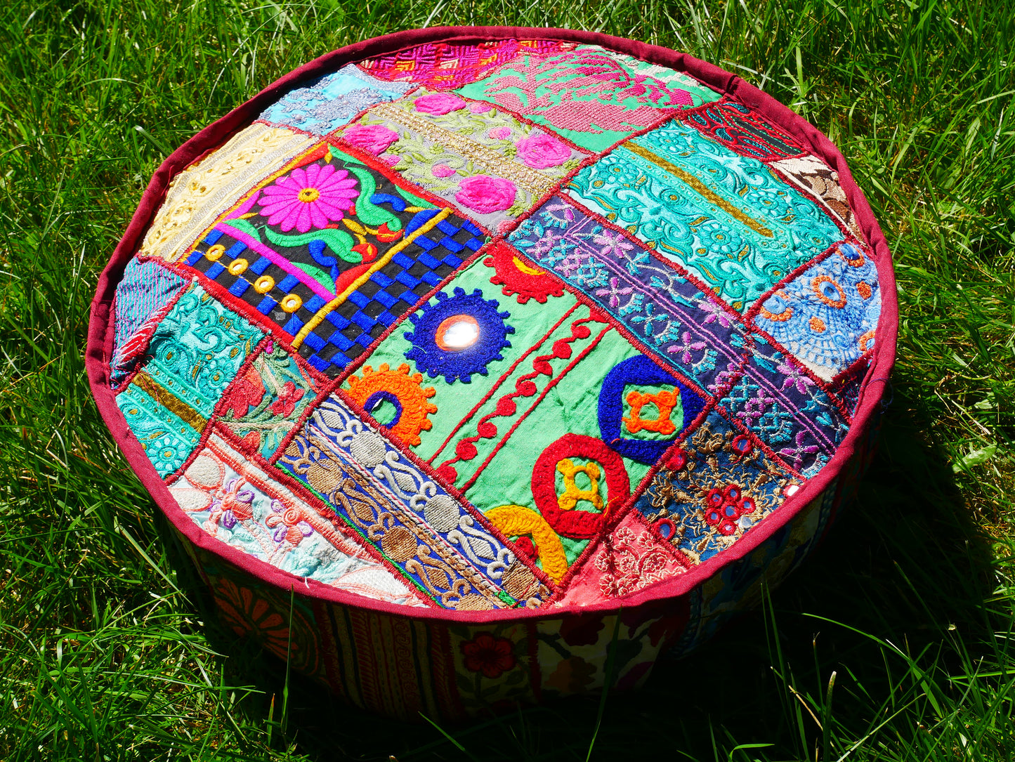 Meditation Cushion Cover – Indian Boho Patchwork Floor Pillow for Floor Seating