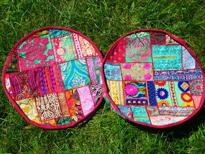 Meditation Cushion Cover – Indian Boho Patchwork Floor Pillow for Floor Seating