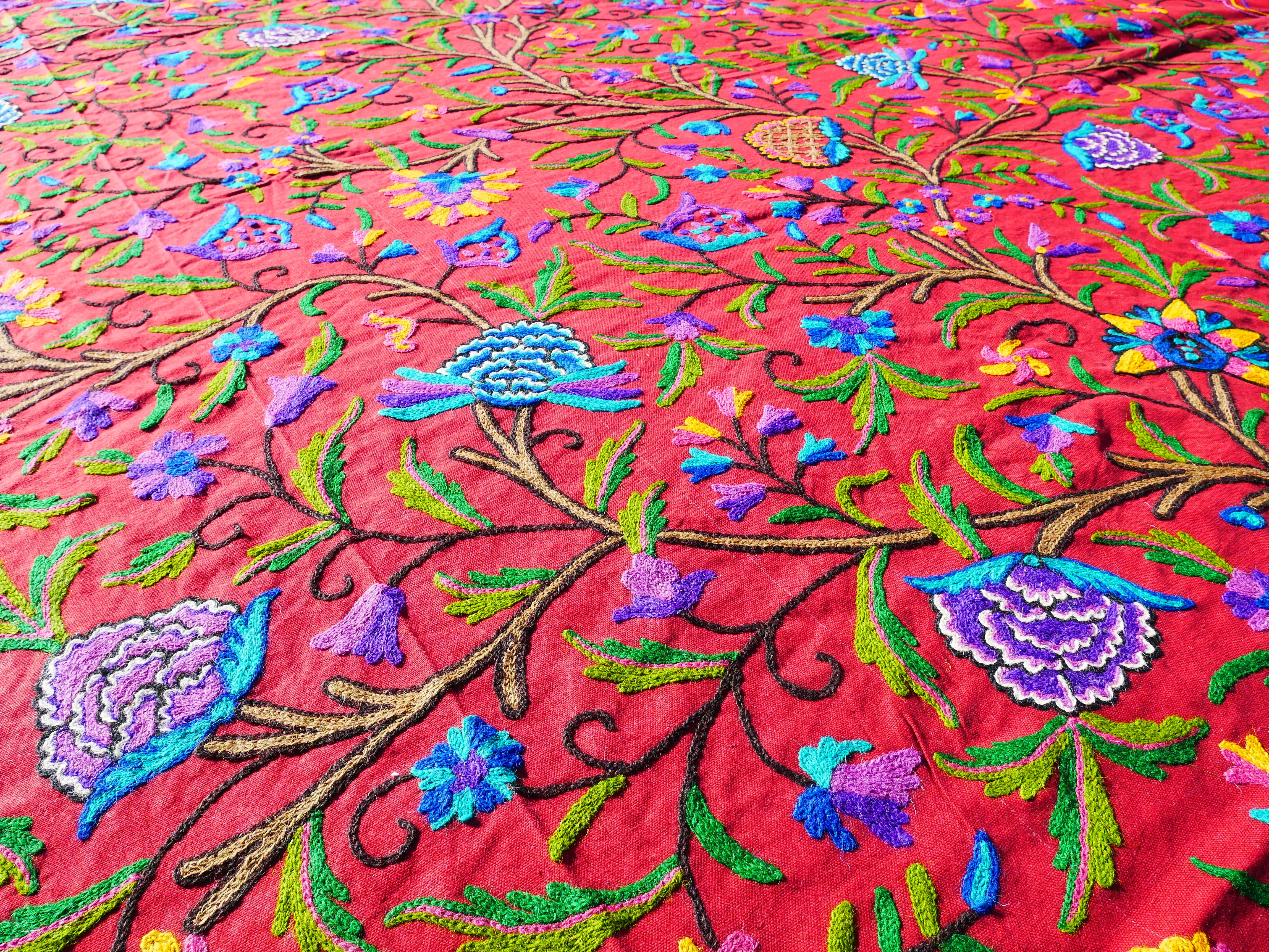 Bohemian bedding - luxury bed throw "Dream of Kashmir" hand embroidered bed spread - The Shanti Home