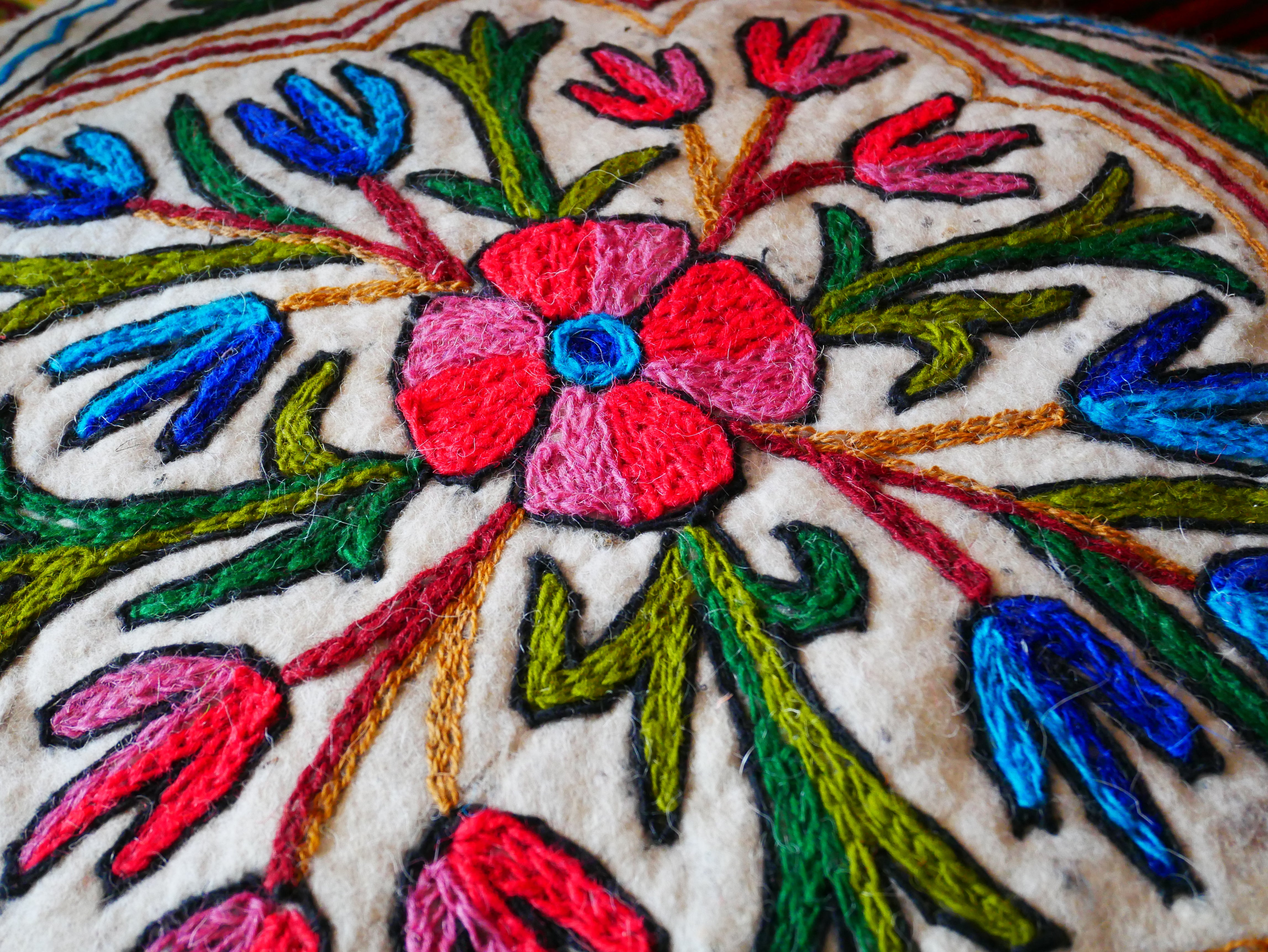 Kashmiri Floor Pillow  Hand Felted Meditation Cushion Cover | Embroidered Floor Pouf | Square Floor Pillow for Bohemian Floor Seating - The Shanti Home