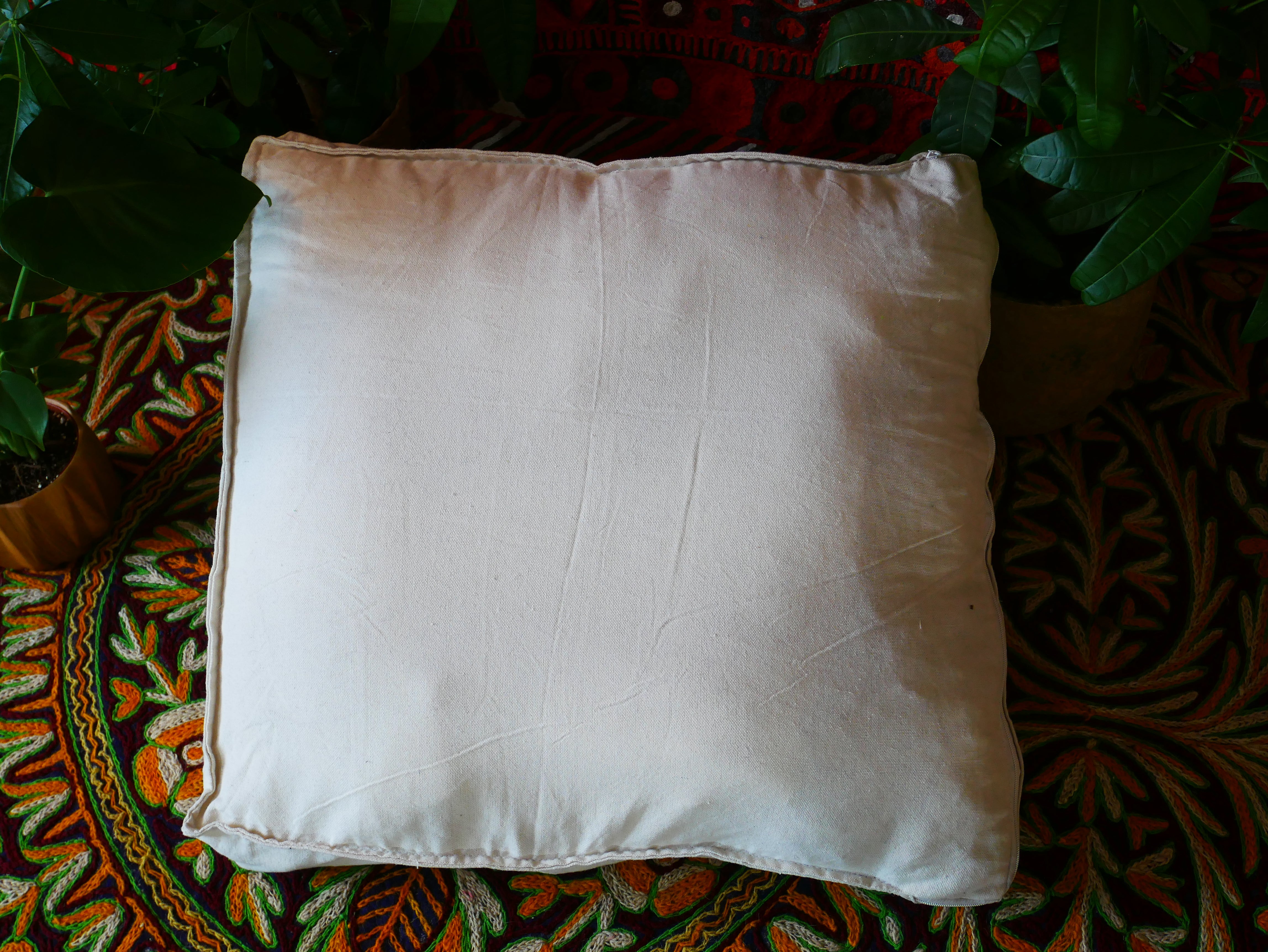 Kashmiri Floor Pillow  Hand Felted Meditation Cushion Cover | Embroidered Floor Pouf | Square Floor Pillow for Bohemian Floor Seating - The Shanti Home