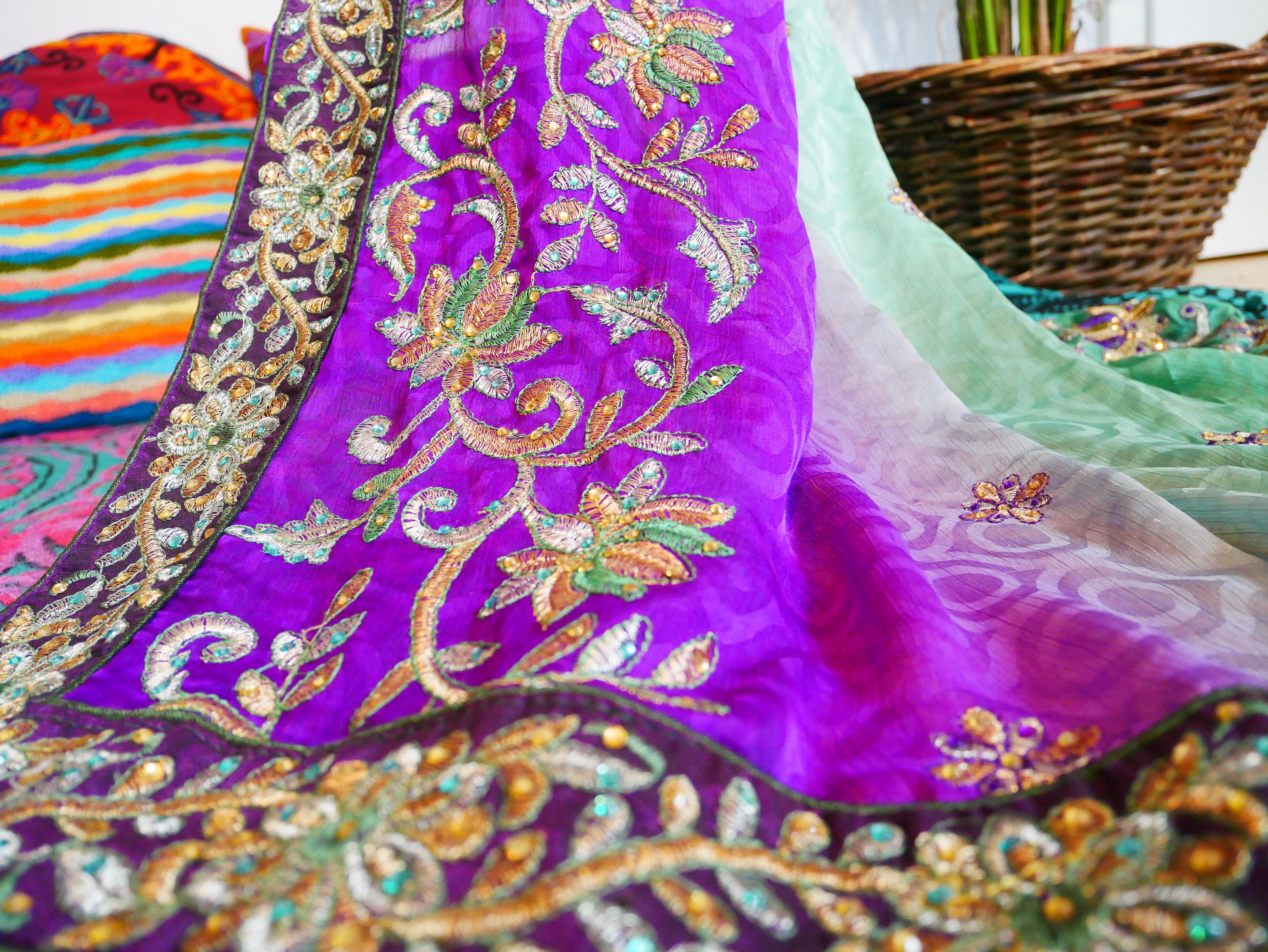 Boho bed canopy - custom made saree canopy frame with handcrafted walnut wood rods | bed curtains - meditation space - The Shanti Home