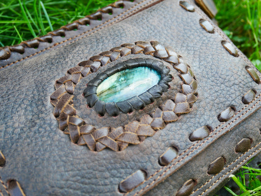 Leather belt bag - waist bag with Labradorite stone perfect for your next festival