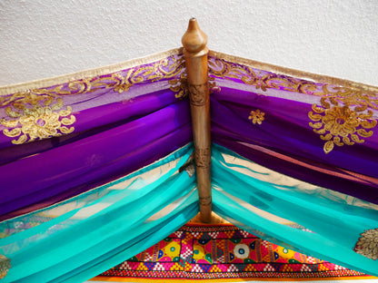 Princess bed canopy - custom made saree canopy frame with handcrafted walnut wood rods | bed curtains - meditation space