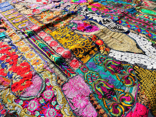 Indian bedding "mystique rainbow" vintage saree bedspread | patchwork quilt for hippie home decor | bohemian bedding