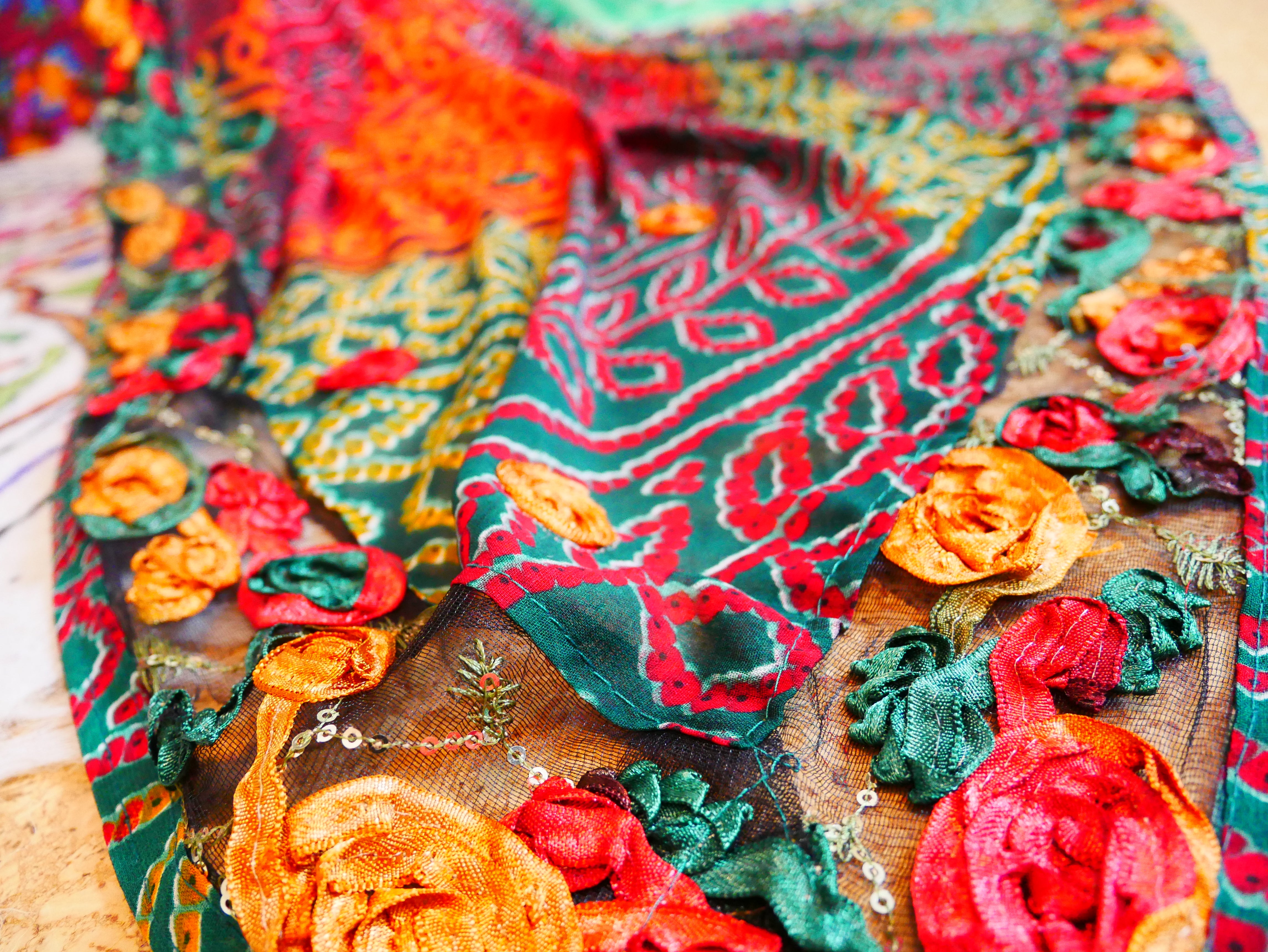 Saree Bed canopy - with handcrafted walnut wood rods and vintage Indian sarees - The Shanti Home