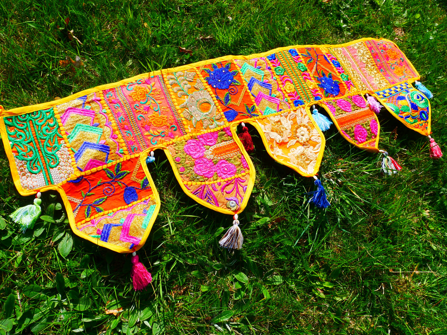 Handmade Indian Toran – colorful patchwork door hanging | Boho valance, hippie curtain & vibrant wall décor
