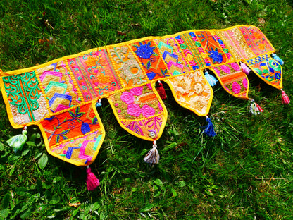 Handmade Indian Toran – colorful patchwork door hanging | Boho valance, hippie curtain & vibrant wall décor