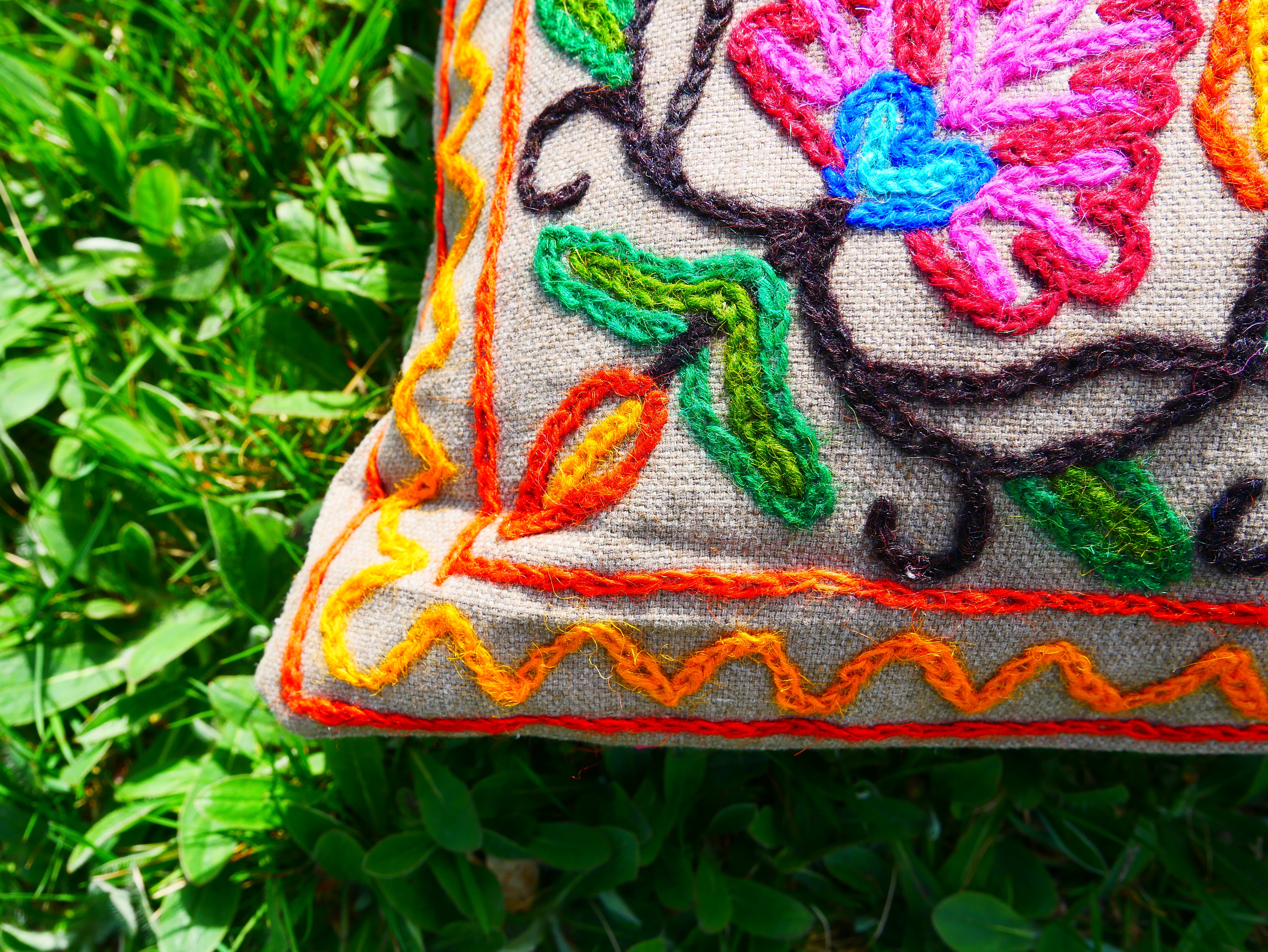 Colorful Kashmiri Crewel Pillow Covers: Handcrafted by Artisans  16x16 inches - The Shanti Home