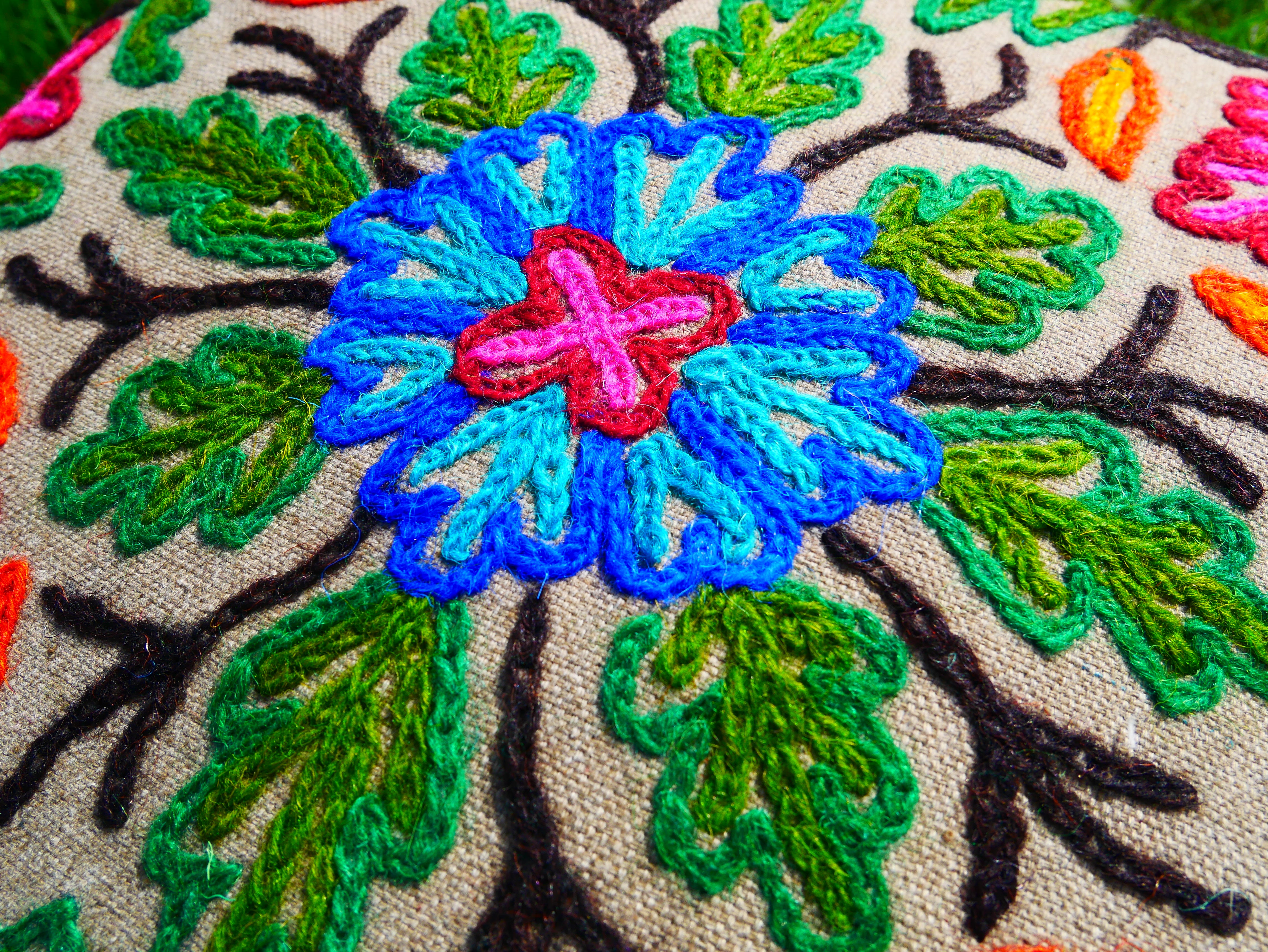 Colorful Kashmiri Crewel Pillow Covers: Handcrafted by Artisans  16x16 inches - The Shanti Home