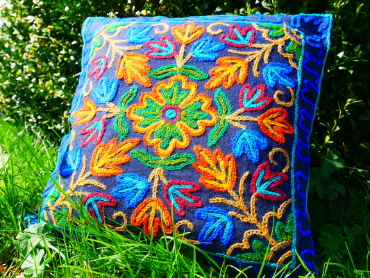 Colorful Kashmiri Crewel Pillow Covers: Handcrafted by Artisans | Set of 2 - 16x16 inches