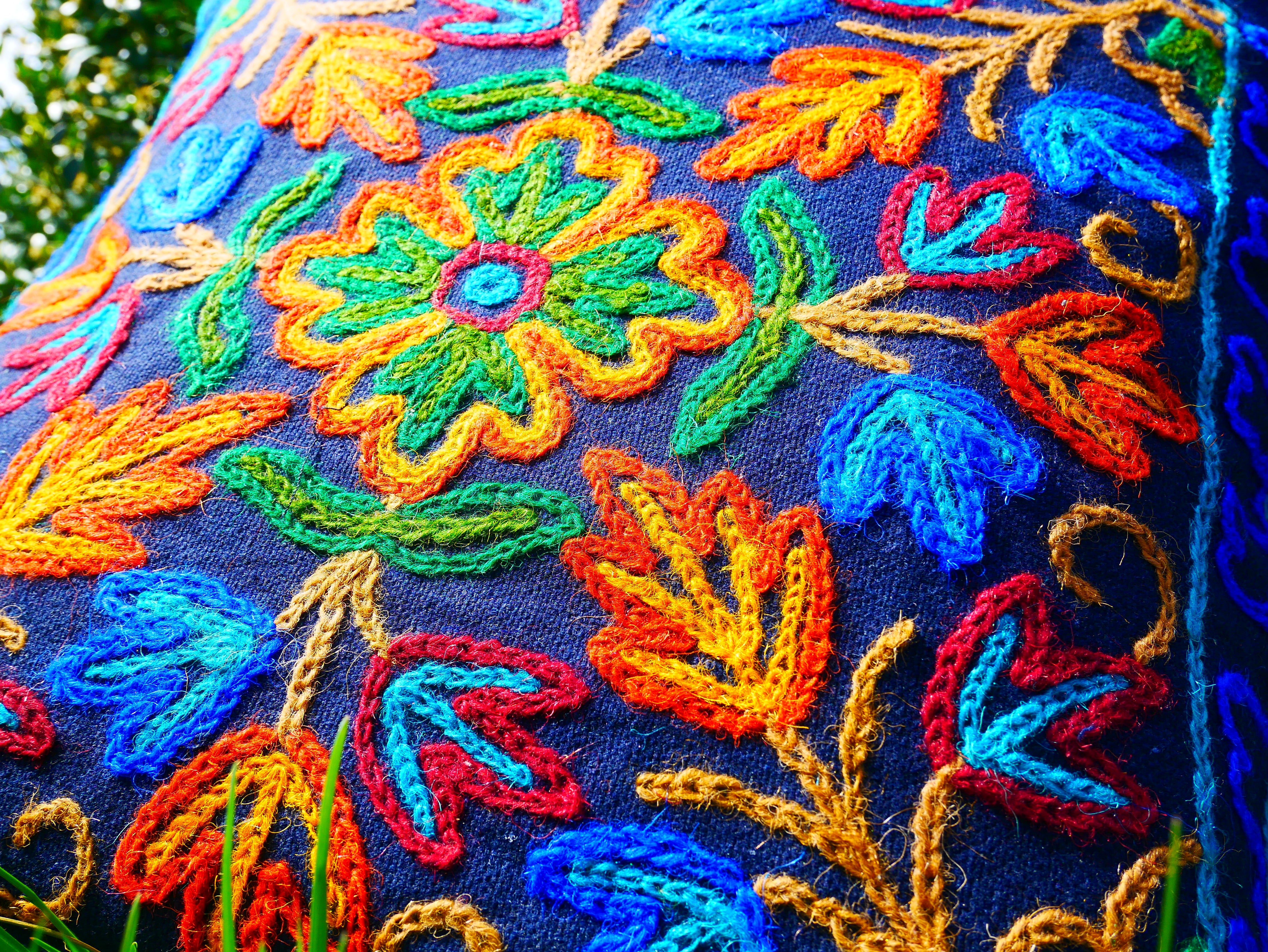 Colorful Kashmiri Crewel Pillow Covers: Handcrafted by Artisans  16x16 inches - The Shanti Home