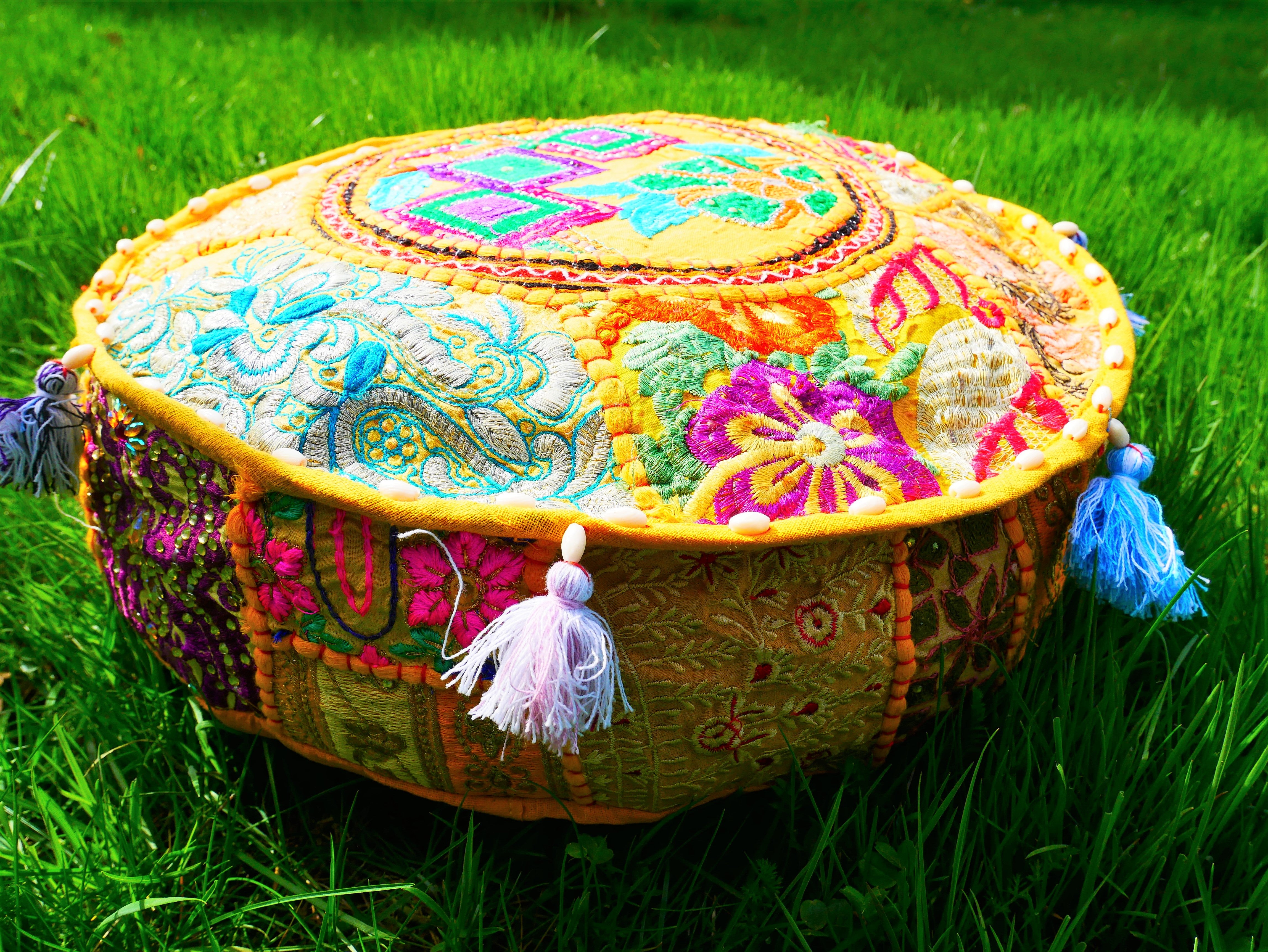 Boho floor pillow - Meditation cushion cover - Indian floor seating patchwork pillow