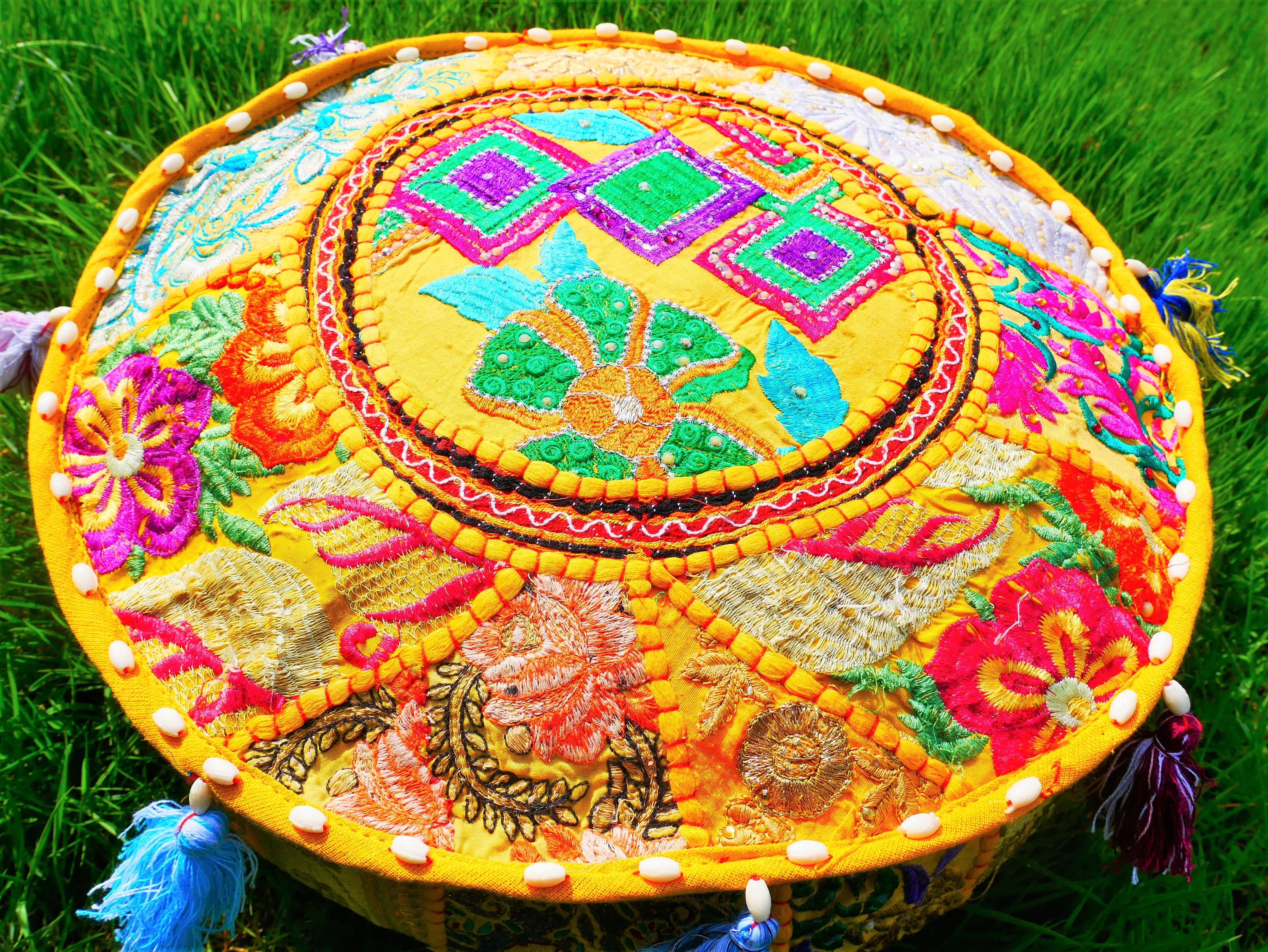 Boho floor pillow - Meditation cushion cover - Indian floor seating patchwork pillow