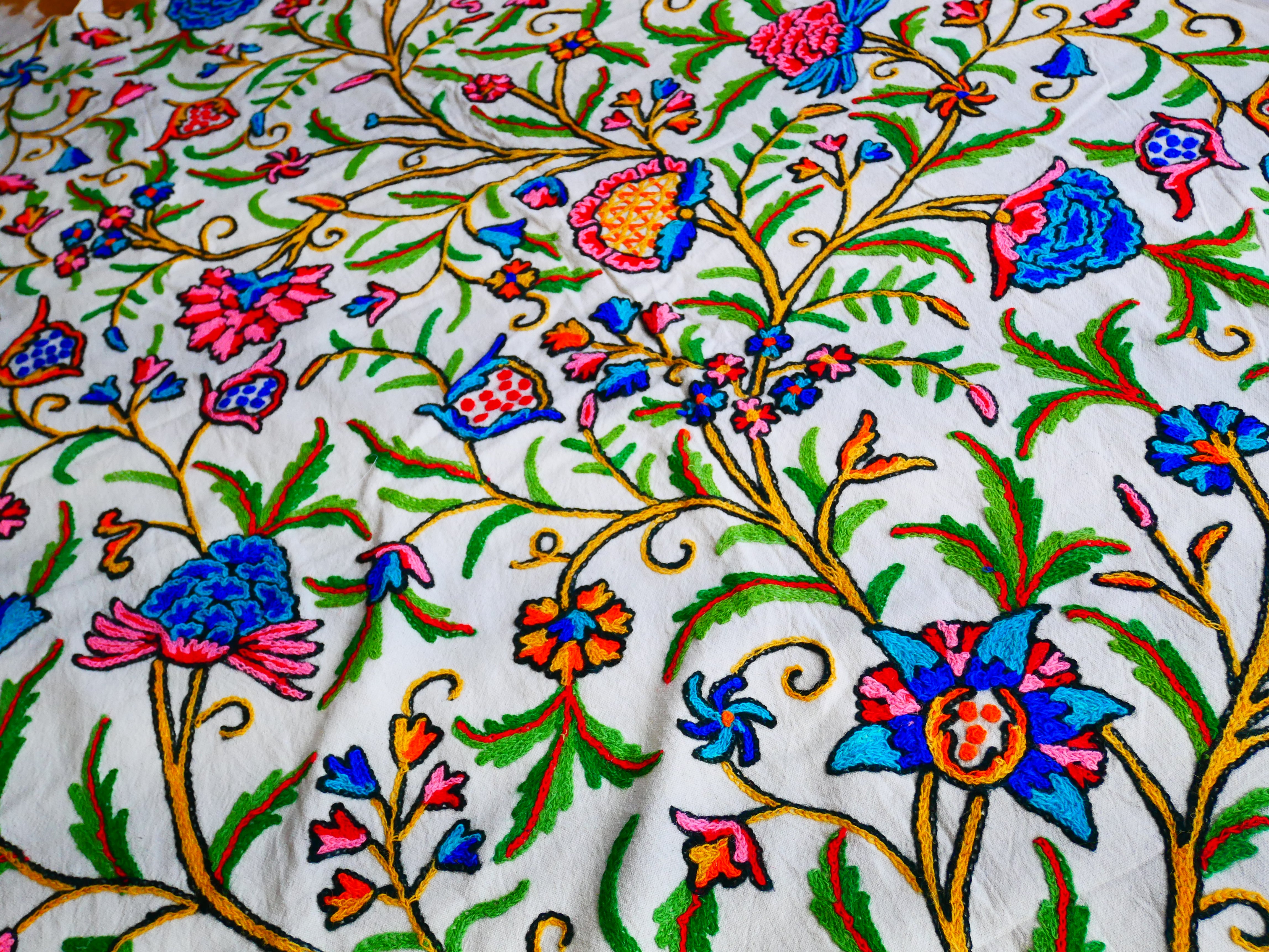 Cortina bordada de Cachemira - Cortinas de flores bordadas a mano - Cortina de dormitorio de algodón y lana - Cortina bohemia