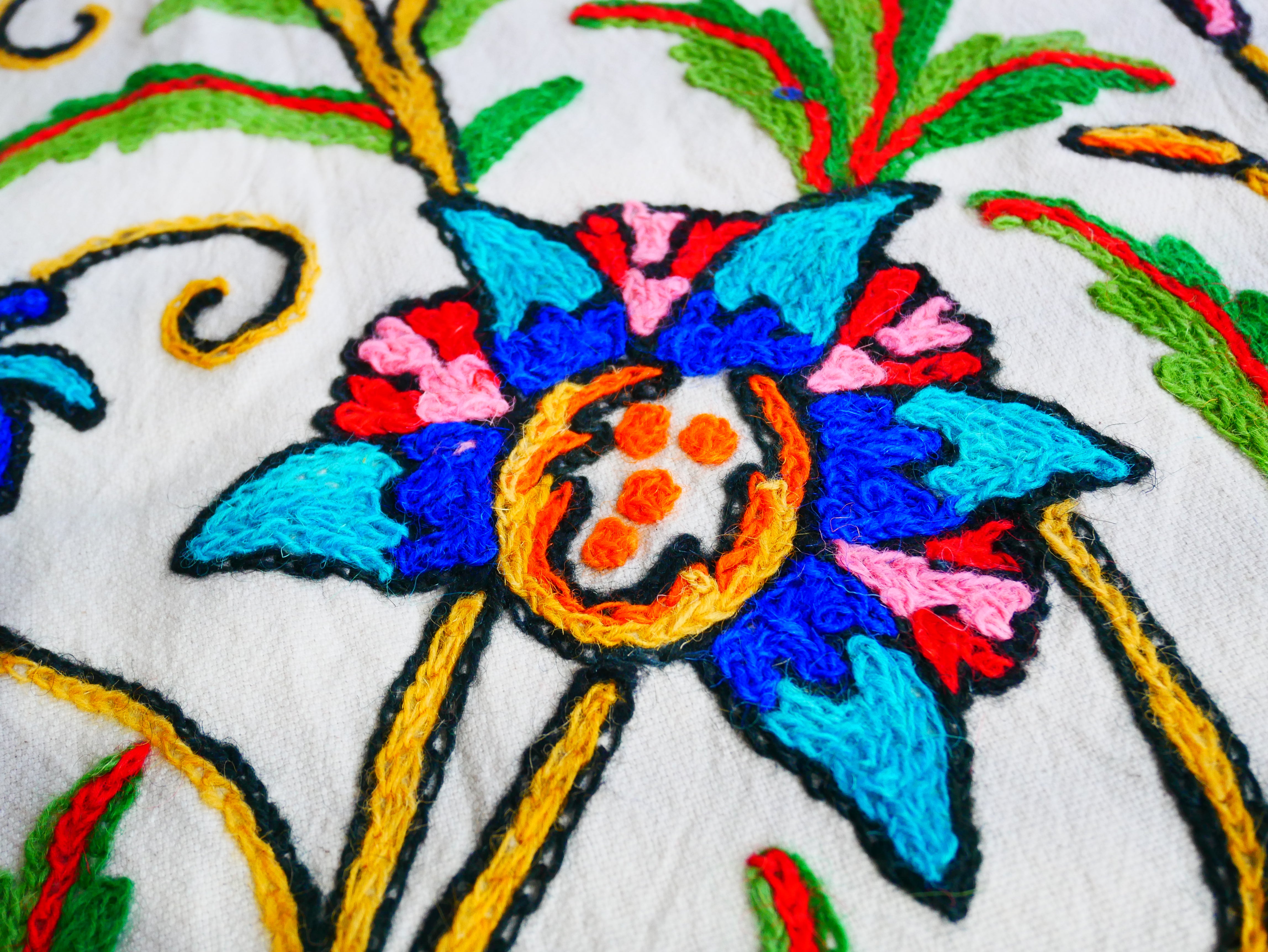 Cortina bordada de Cachemira - Cortinas de flores bordadas a mano - Cortina de dormitorio de algodón y lana - Cortina bohemia