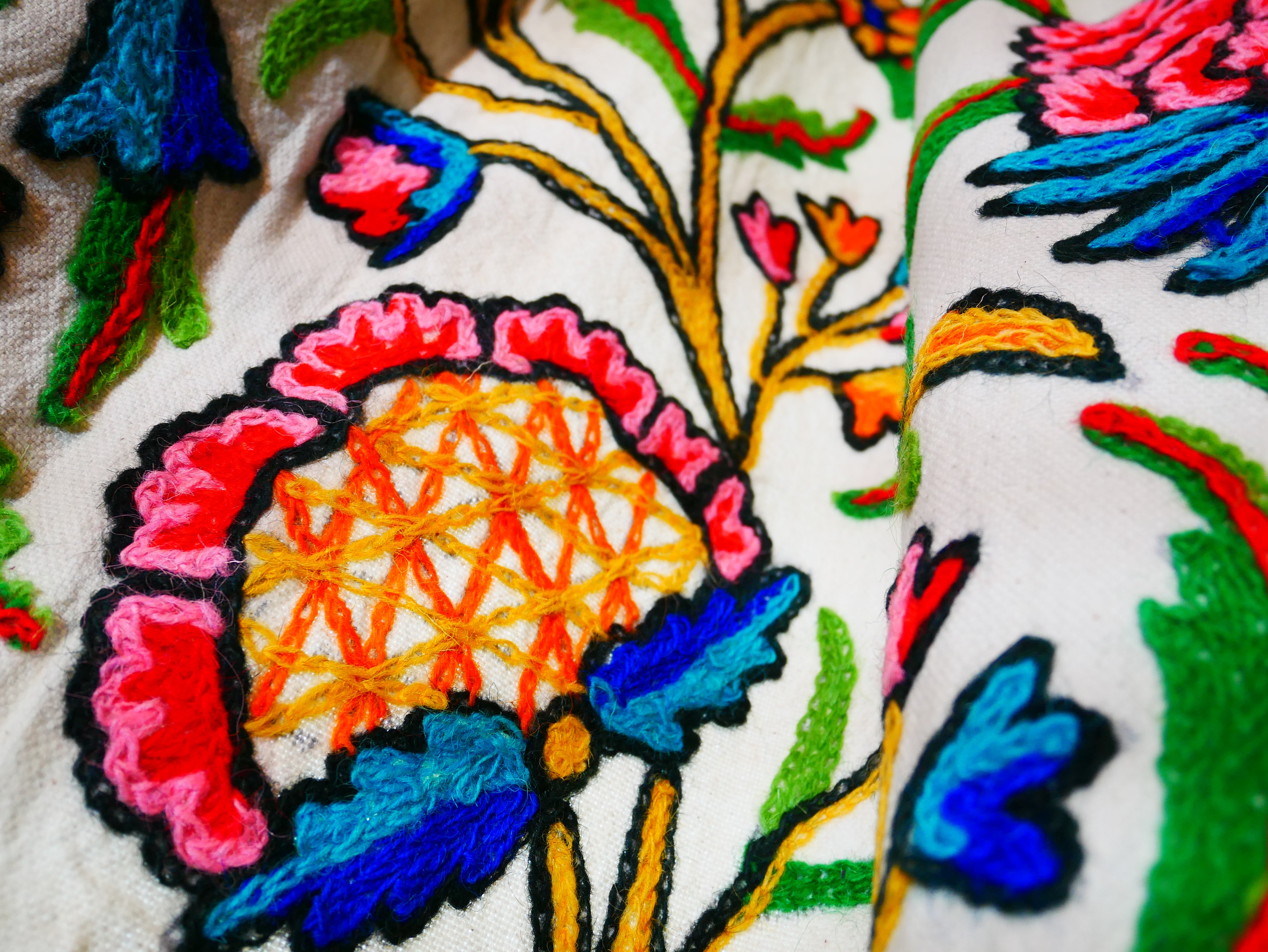 Cortina bordada de Cachemira - Cortinas de flores bordadas a mano - Cortina de dormitorio de algodón y lana - Cortina bohemia