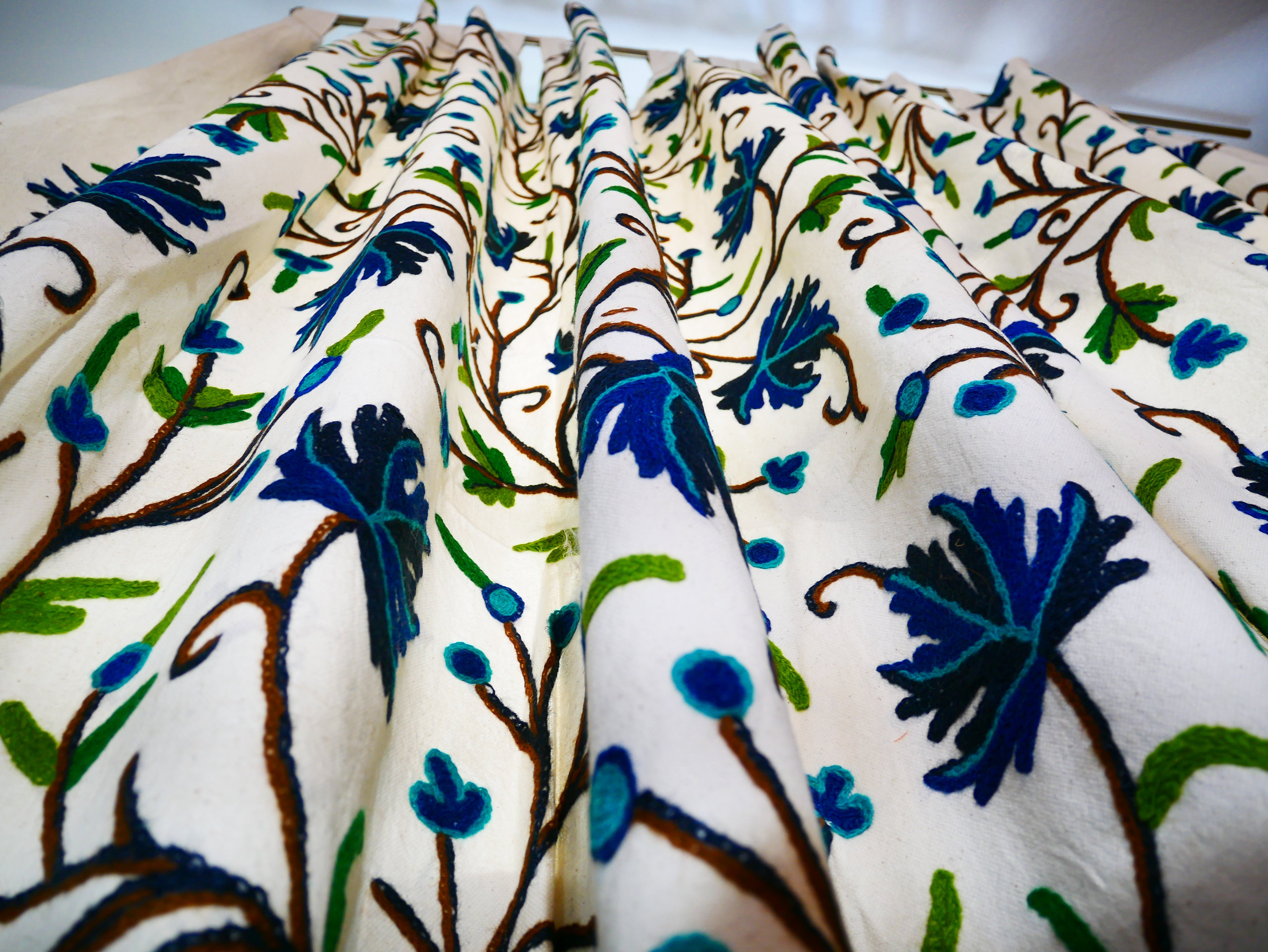 Amazing Embroidery curtain - Hand embroidered Flower curtains - Kashmiri cotton and wool bedroom curtain- Boho Blackout curtain - The Shanti Home