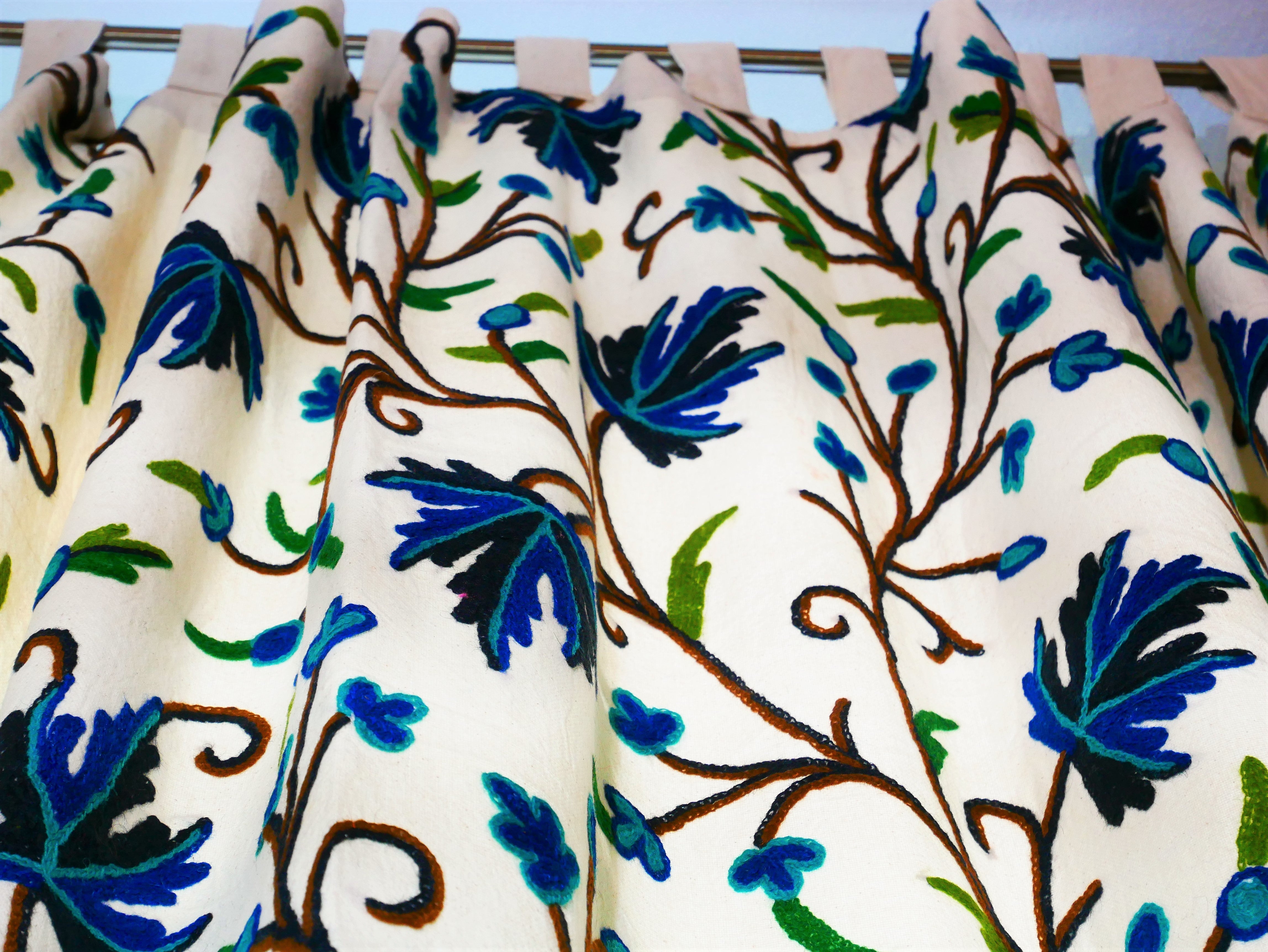 Amazing Embroidery curtain - Hand embroidered Flower curtains - Kashmiri cotton and wool bedroom curtain- Boho Blackout curtain - The Shanti Home