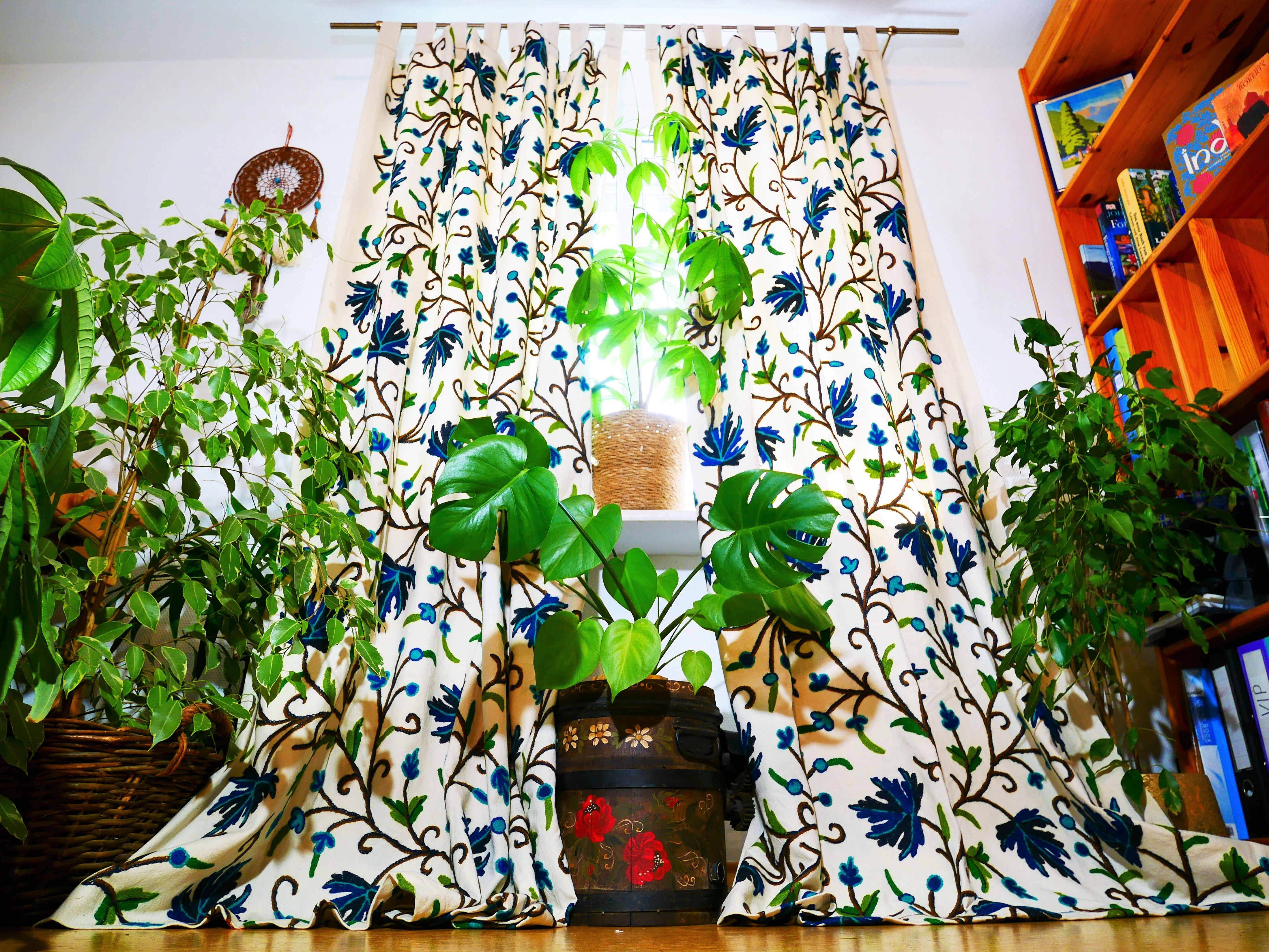 Amazing Embroidery curtain - Hand embroidered Flower curtains - Kashmiri cotton and wool bedroom curtain- Boho Blackout curtain - The Shanti Home