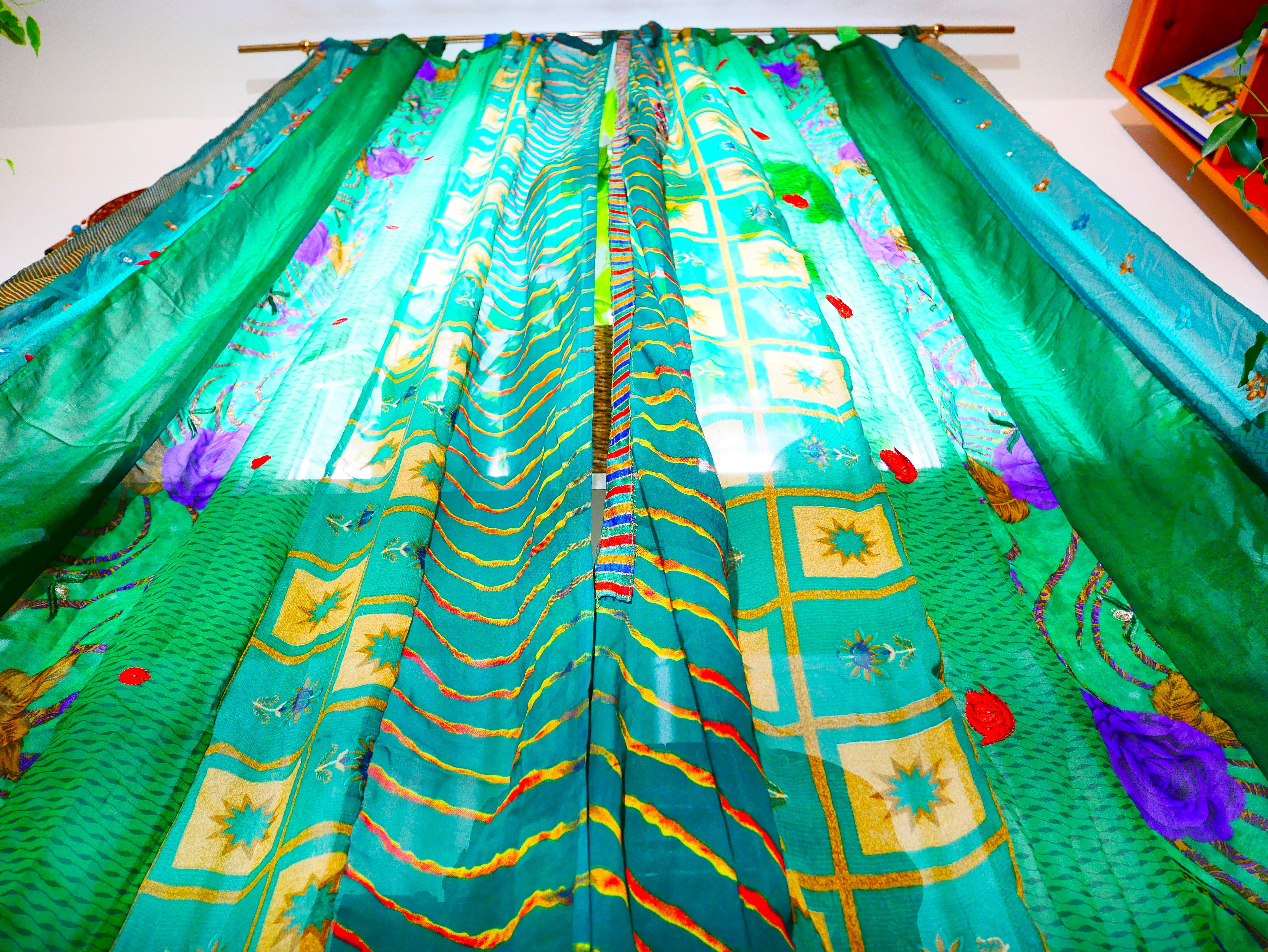 Boho curtains Indian saree curtain | handmade patchwork curtains for bohemian window decor - The Shanti Home