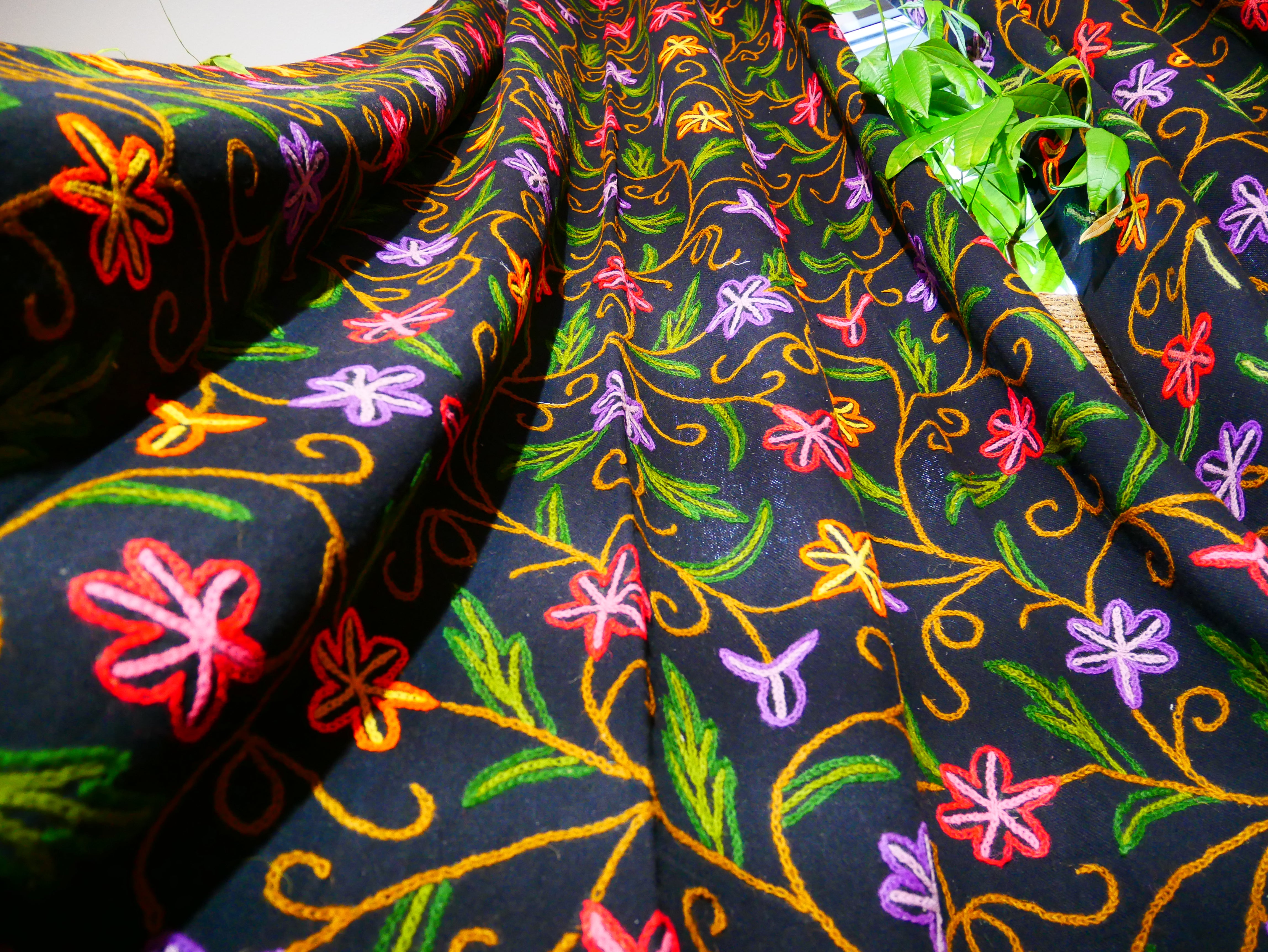 Amazing Embroidery curtain panel - Hand embroidered Flower curtain - Kashmiri cotton and wool bedroom curtain- Boho Blackout curtain - The Shanti Home