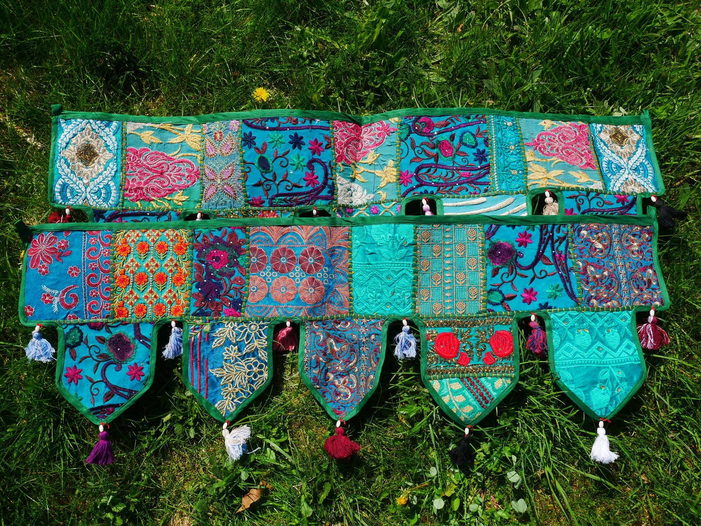 Handmade Indian Toran – colorful patchwork door hanging | Boho valance, hippie curtain & vibrant wall décor