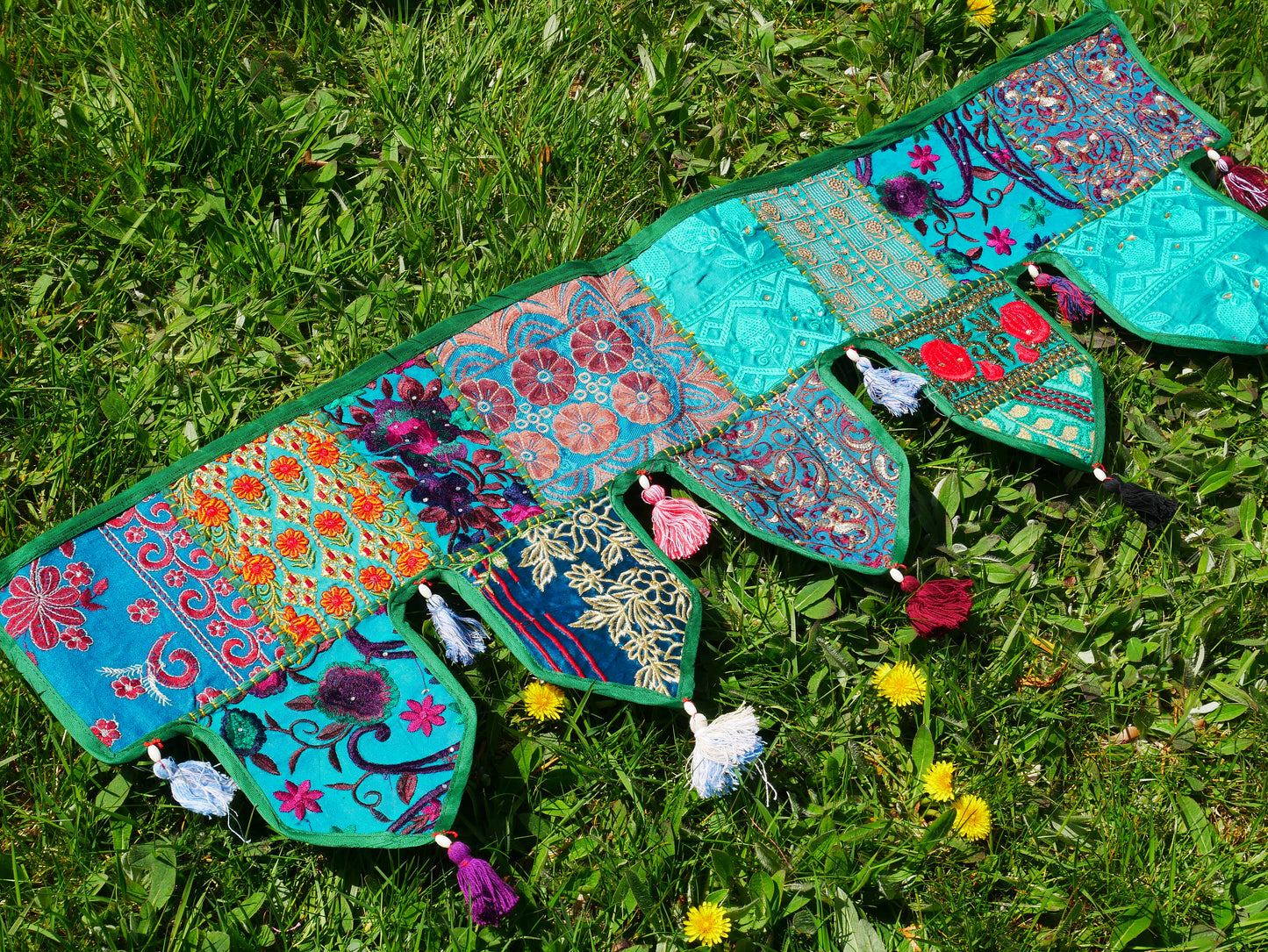 Handmade Indian Toran – colorful patchwork door hanging | Boho valance, hippie curtain & vibrant wall décor