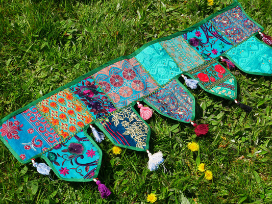 Handmade Indian Toran – colorful patchwork door hanging | Boho valance, hippie curtain & vibrant wall décor
