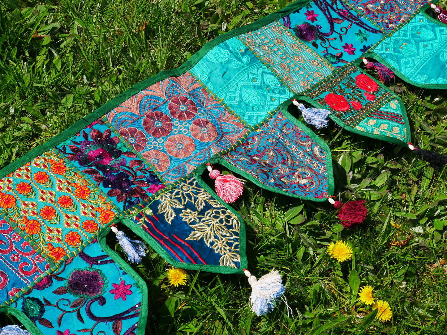 Handmade Indian Toran – colorful patchwork door hanging | Boho valance, hippie curtain & vibrant wall décor