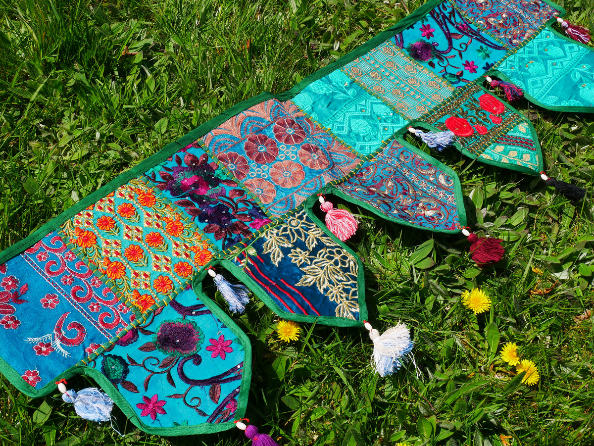 Handmade Indian Toran – colorful patchwork door hanging | Boho valance, hippie curtain & vibrant wall décor