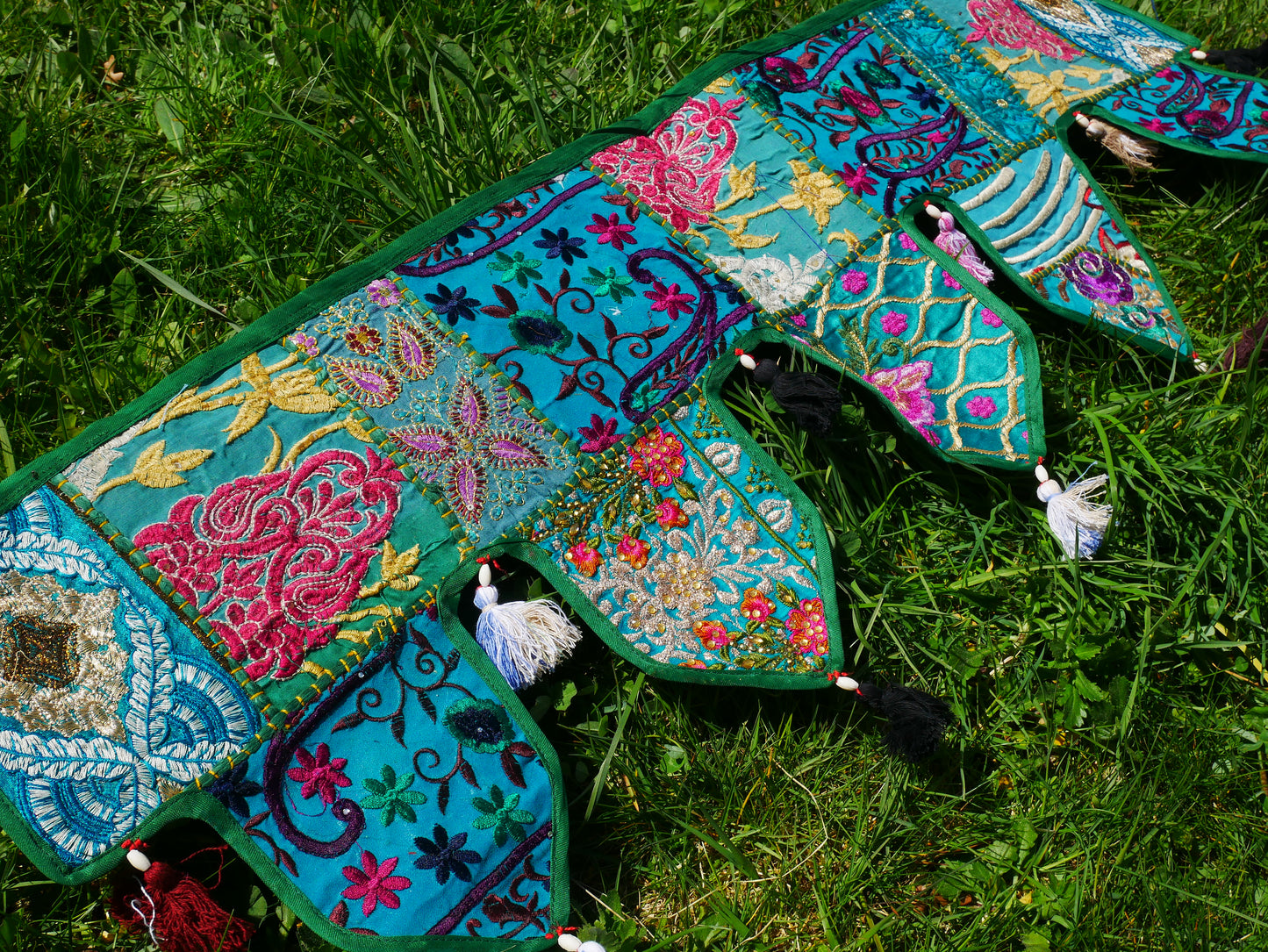 Handmade Indian Toran – colorful patchwork door hanging | Boho valance, hippie curtain & vibrant wall décor