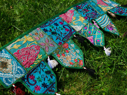 Handmade Indian Toran – colorful patchwork door hanging | Boho valance, hippie curtain & vibrant wall décor