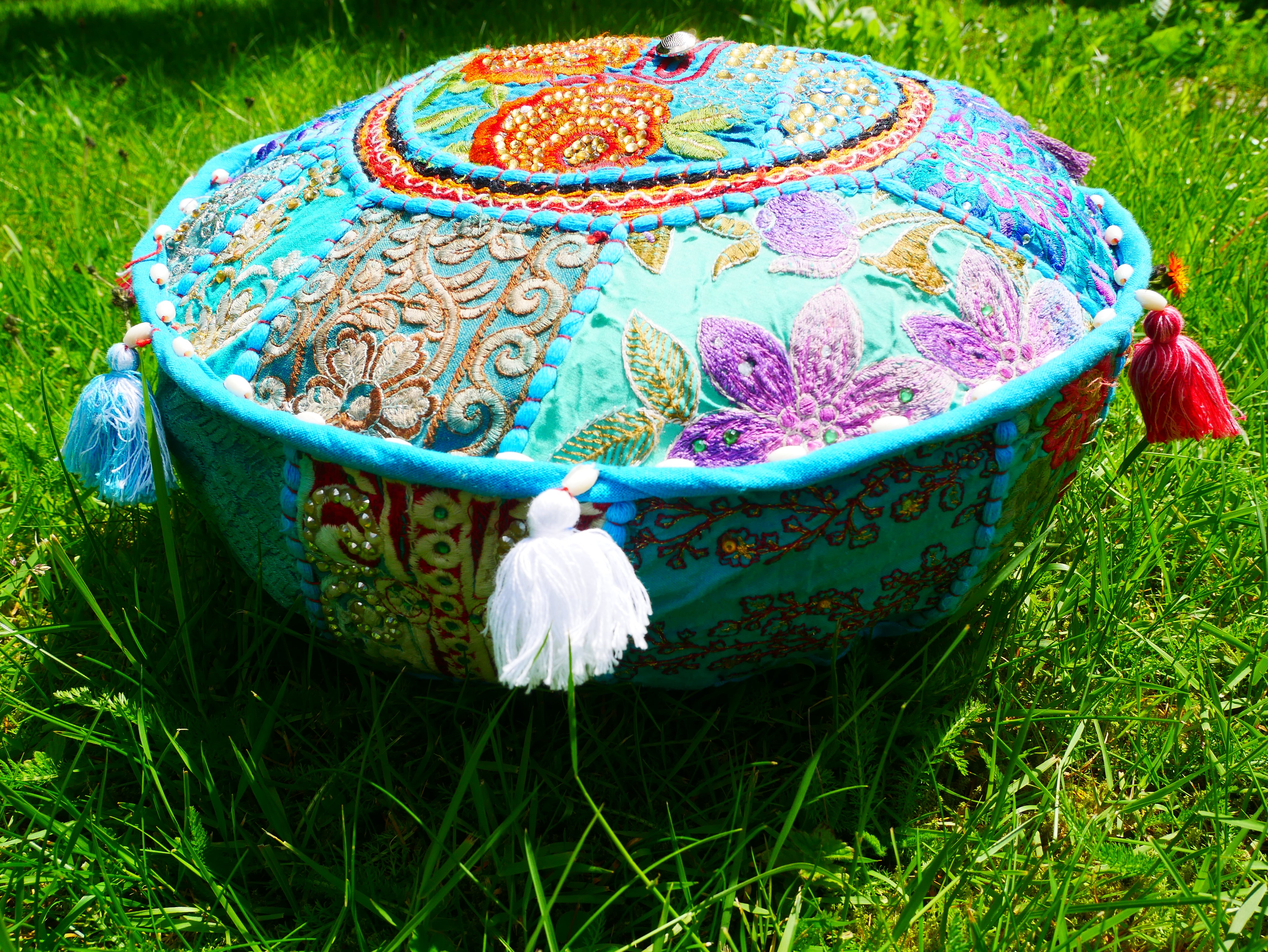 Boho floor pillow - Meditation cushion cover - Indian floor seating patchwork pillow